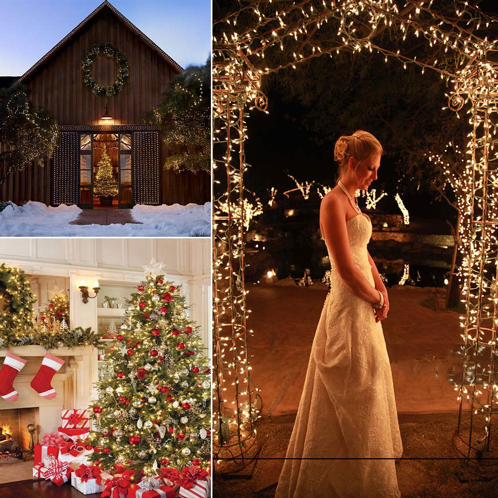 200 LED Battery Operated Christmas Lights with Timer - 8 Lighting Modes, Waterproof Warm White String Lights for Indoor/Outdoor Decor - Perfect for Weddings, Parties, Home, Garden, Wreaths & Holiday Decorations
