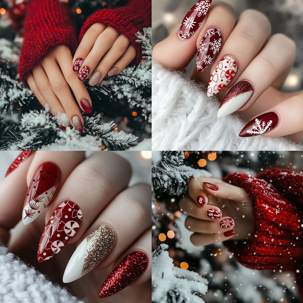 5pcs Christmas Nail Stamping Plates Set - 128 Festive Patterns (Reindeer, Snowman, Snowflake, Bell) | Stainless Steel Nail Art Stencils for Professional Manicure & Salon | Perfect for Holiday Nail Designs, DIY Christmas Gifts & Winter Party Looks