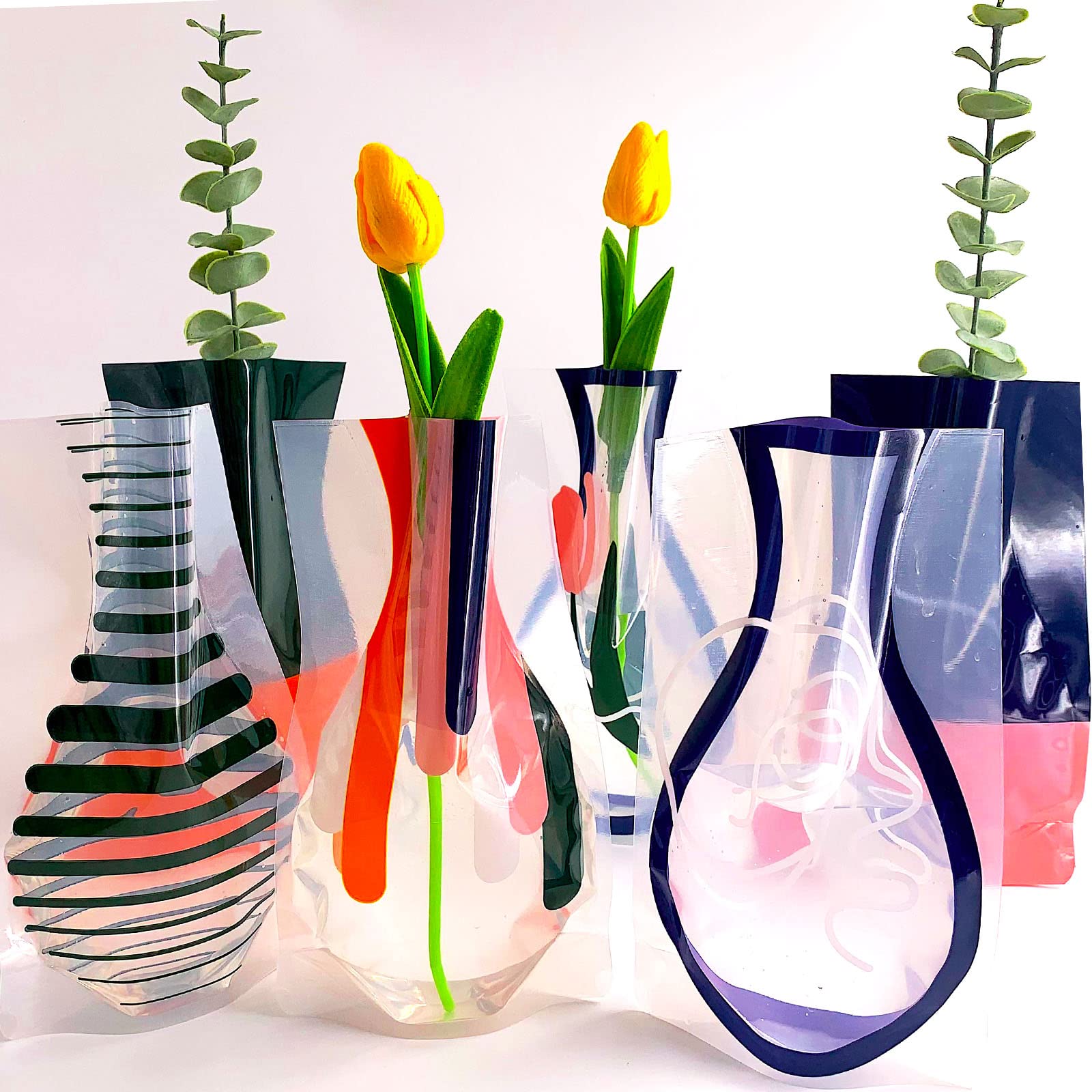 BLOFLO Collapsible Flower Vase Set of 6 - Foldable Expandable Plastic Vase for Home Office Wedding Centerpieces - Modern Decorative Vase for Fresh Flowers, Table Decor, and Gift Giving