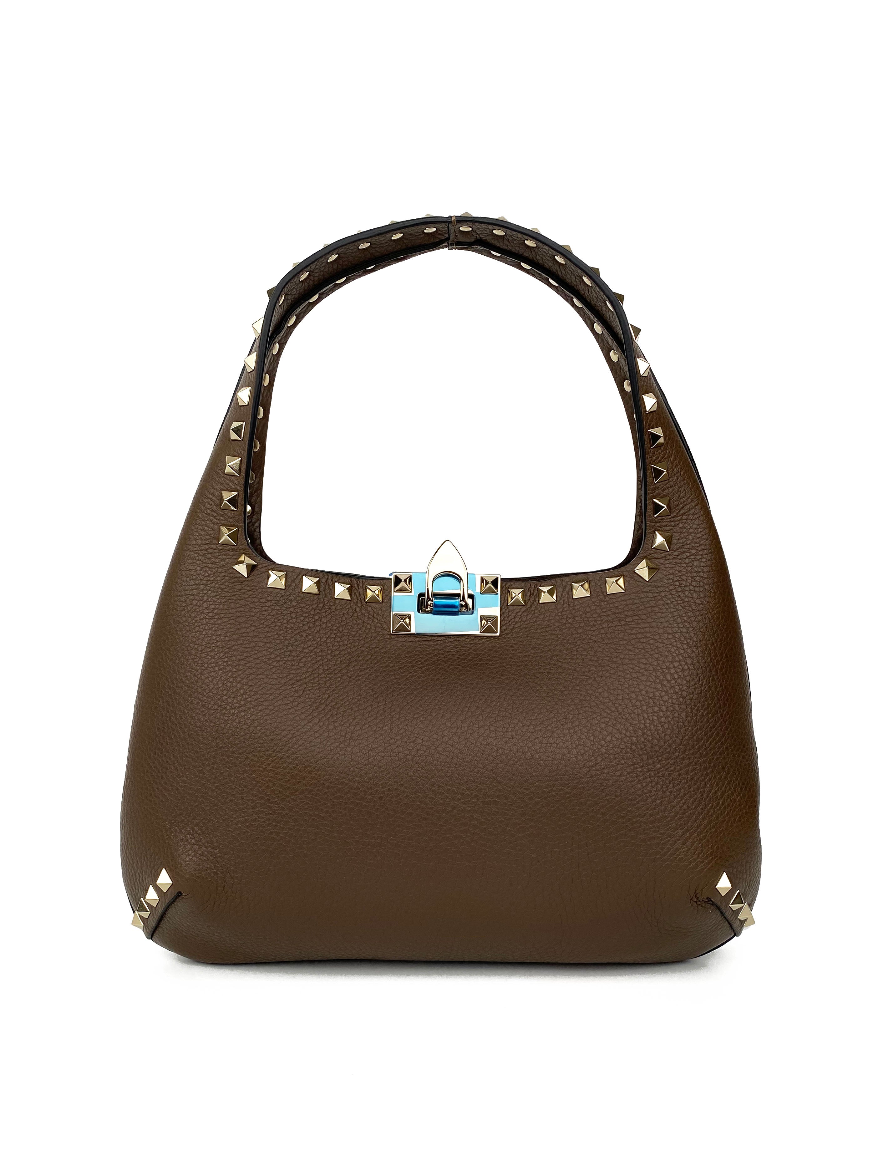 Valentino Brown Rockstud Hobo Bag - Genuine Leather Shoulder Bag for Women | Perfect for Work, Travel & Evening Out