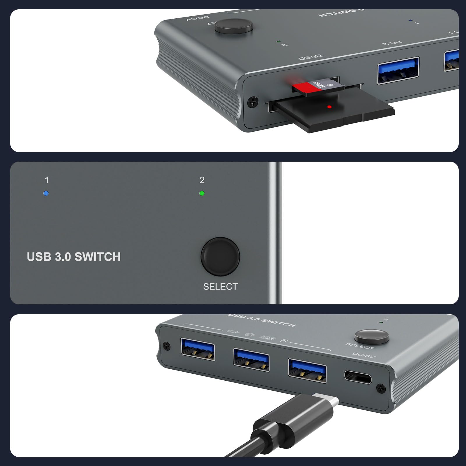 High-Speed USB 3.0 Hub with 4-Port Switcher - USB Port Extender for Laptop & Desktop - Expand USB Capacity for Printers, Scanners & More - Boost Productivity for Office & Home Workspaces