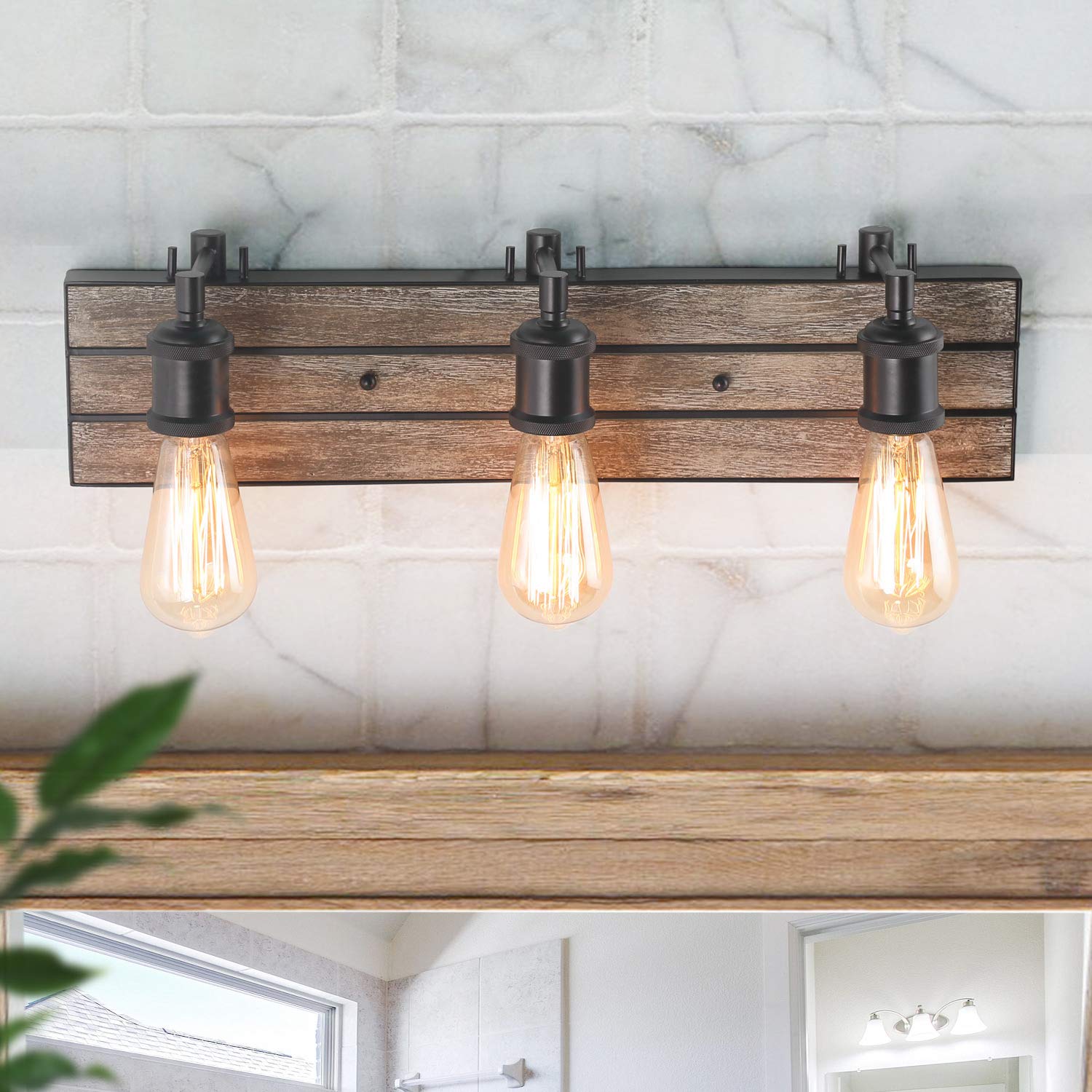 Rustic Wood Vanity Lights - Adjustable Farmhouse Bathroom Sconces with Oil Rubbed Metal Finish for Mirrors | Perfect for Bathroom, Bedroom, and Farmhouse Decor