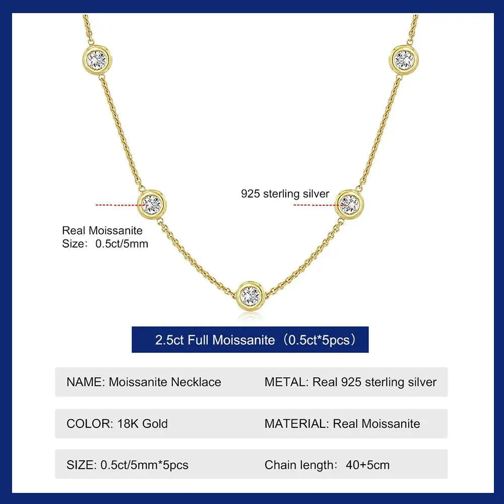 5mm 5-Stone Bubble Moissanite Necklace - Certified GRA 18K Gold Plated 925 Sterling Silver Diamond Choker Chain for Women | Elegant Gift for Anniversary, Wedding & Special Occasions