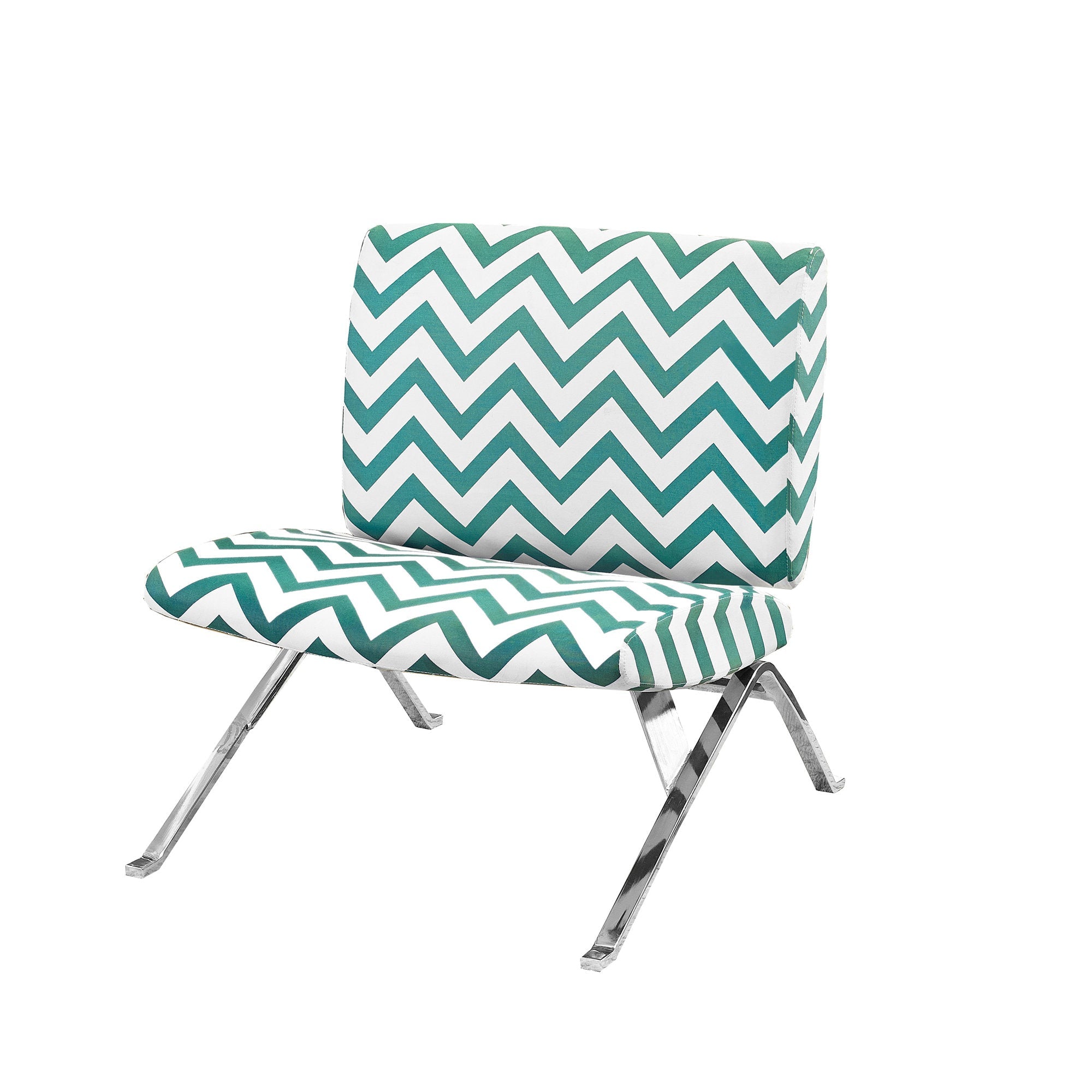 Modern Teal Chevron Fabric Accent Chair with Chrome Metal Legs - Perfect for Living Room, Bedroom, or Office Decor