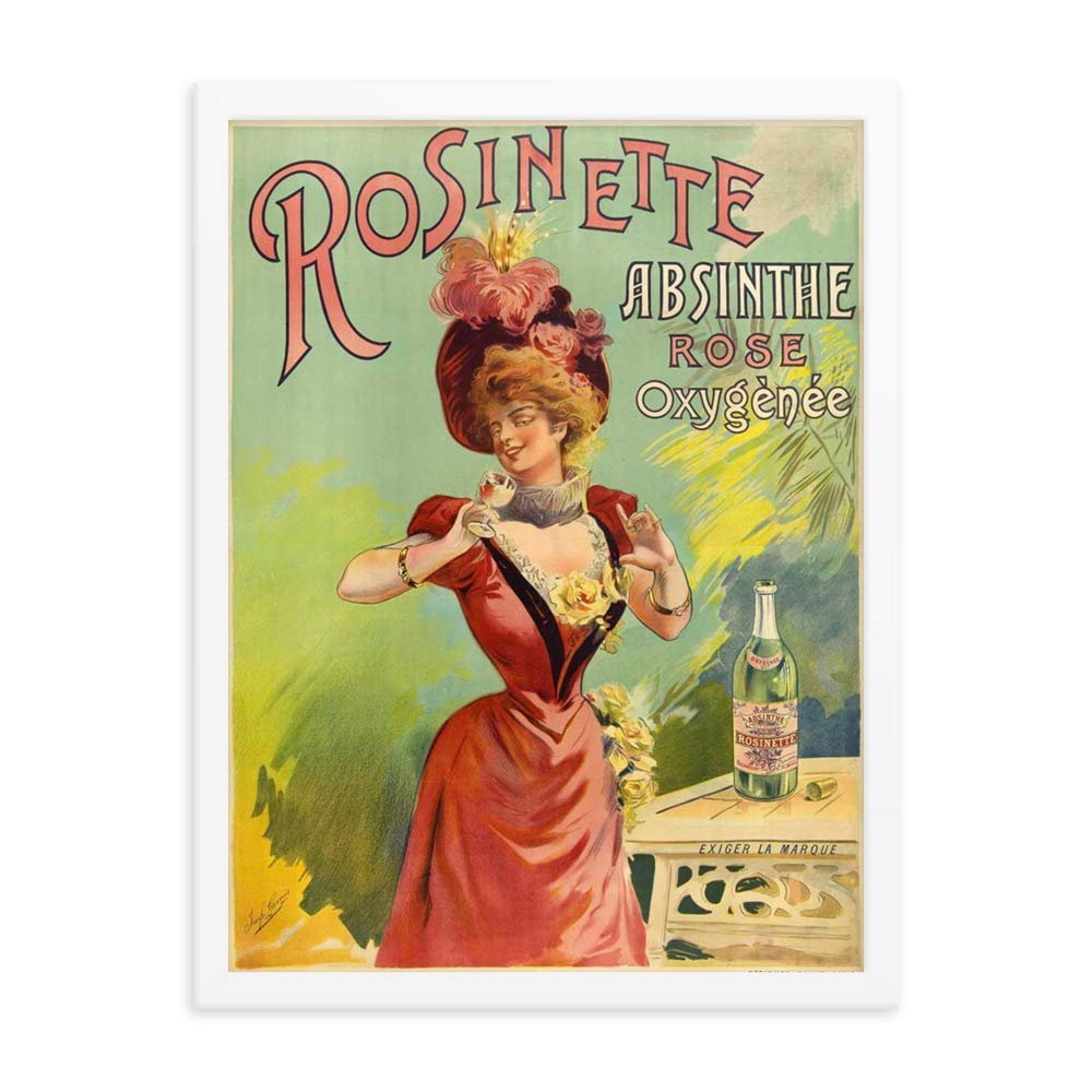 Vintage Rosinette Absinthe 1771 Art Print - 18x24 Inch Framed Poster with Enhanced Matte Paper & White Frame - Perfect for Home Decor, Bar Wall Art, and Vintage Lover Gifts