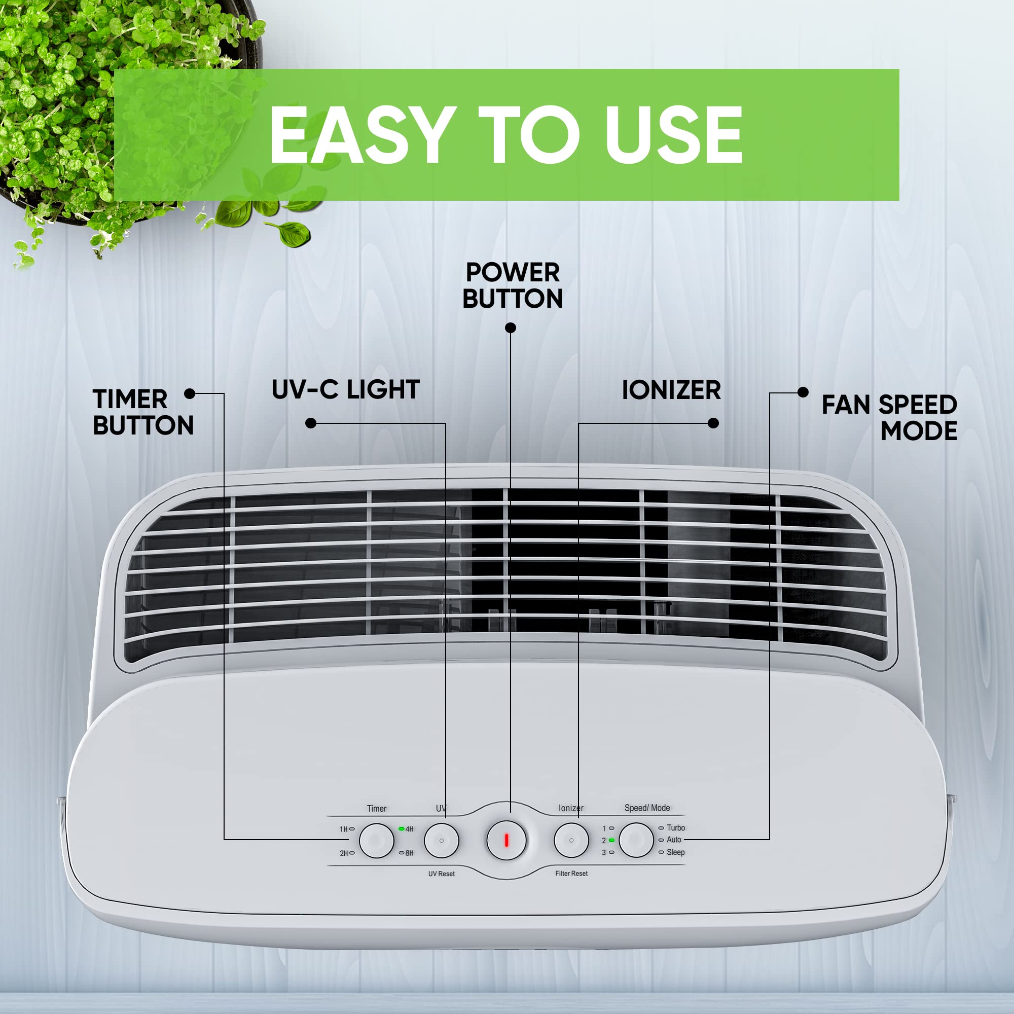 InvisiClean Claro IC-4524 Air Purifier for Large Room up to 1600 Sq Ft - H13 True HEPA Filter, UV Light, Zero Ozone - Removes Smoke, Dust, Pet Hair & Allergens - Ideal for Bedroom, Living Room & Office Use