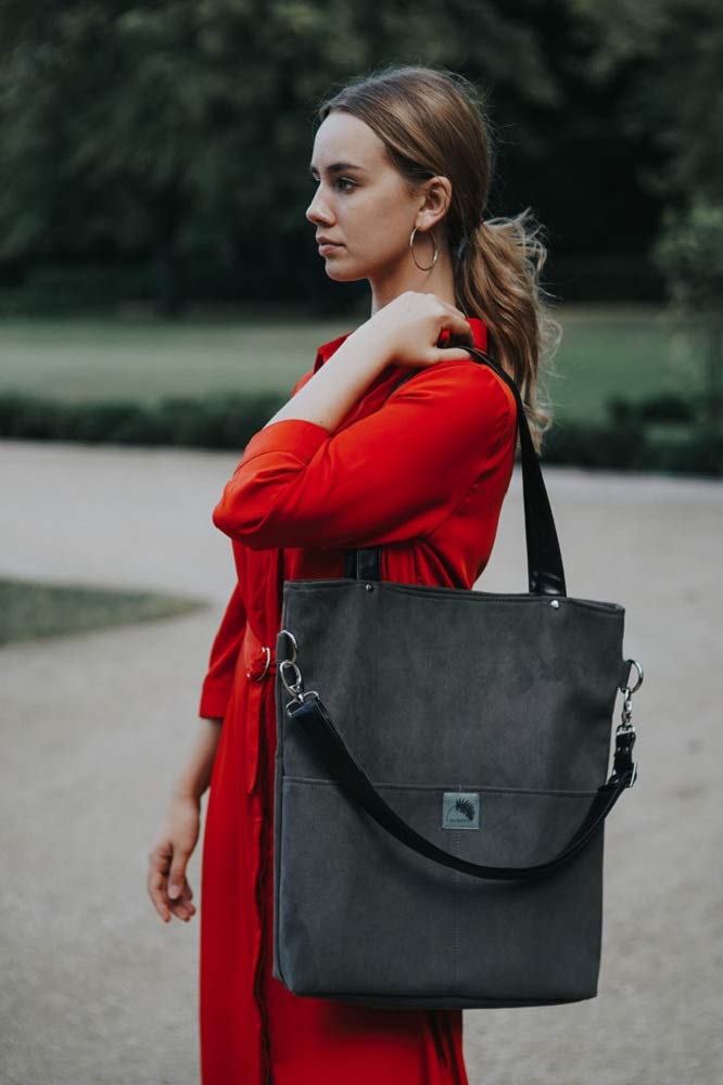 Eco Suede Tote Bag with Leather Handles - Waterproof Work & Travel Bag