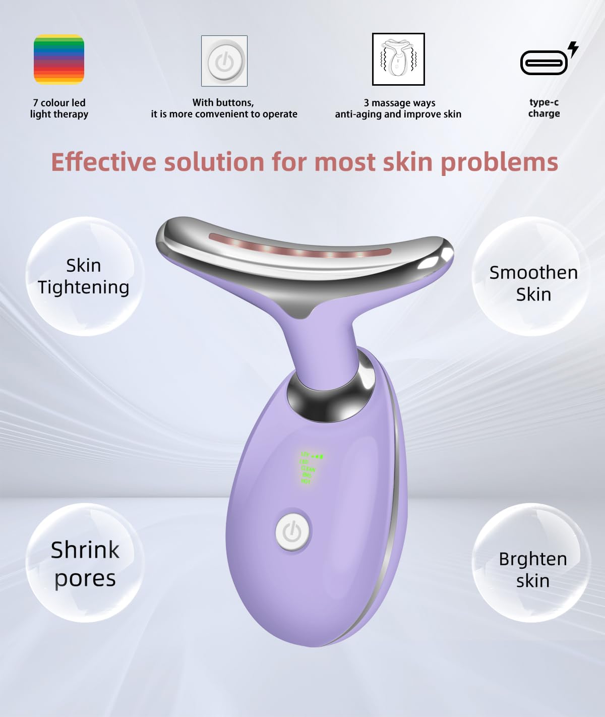 7-in-1 Red Light Therapy Facial Massager for Wrinkle Removal & Skin Rejuvenation - Micro-Glow Neck and Face Massage Device for Anti-Aging Skin Care (Beige) | Perfect for Home Spa & Daily Skincare Routine