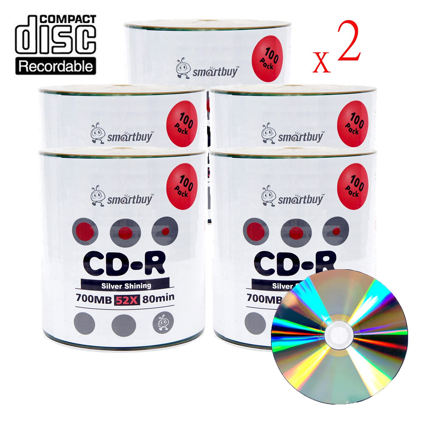 Smart Buy Shiny Silver Top CD-R 1000-Pack - 700MB 52x Blank Recordable Discs (1000 Discs) for Data Backup, Music Recording & Archival Storage