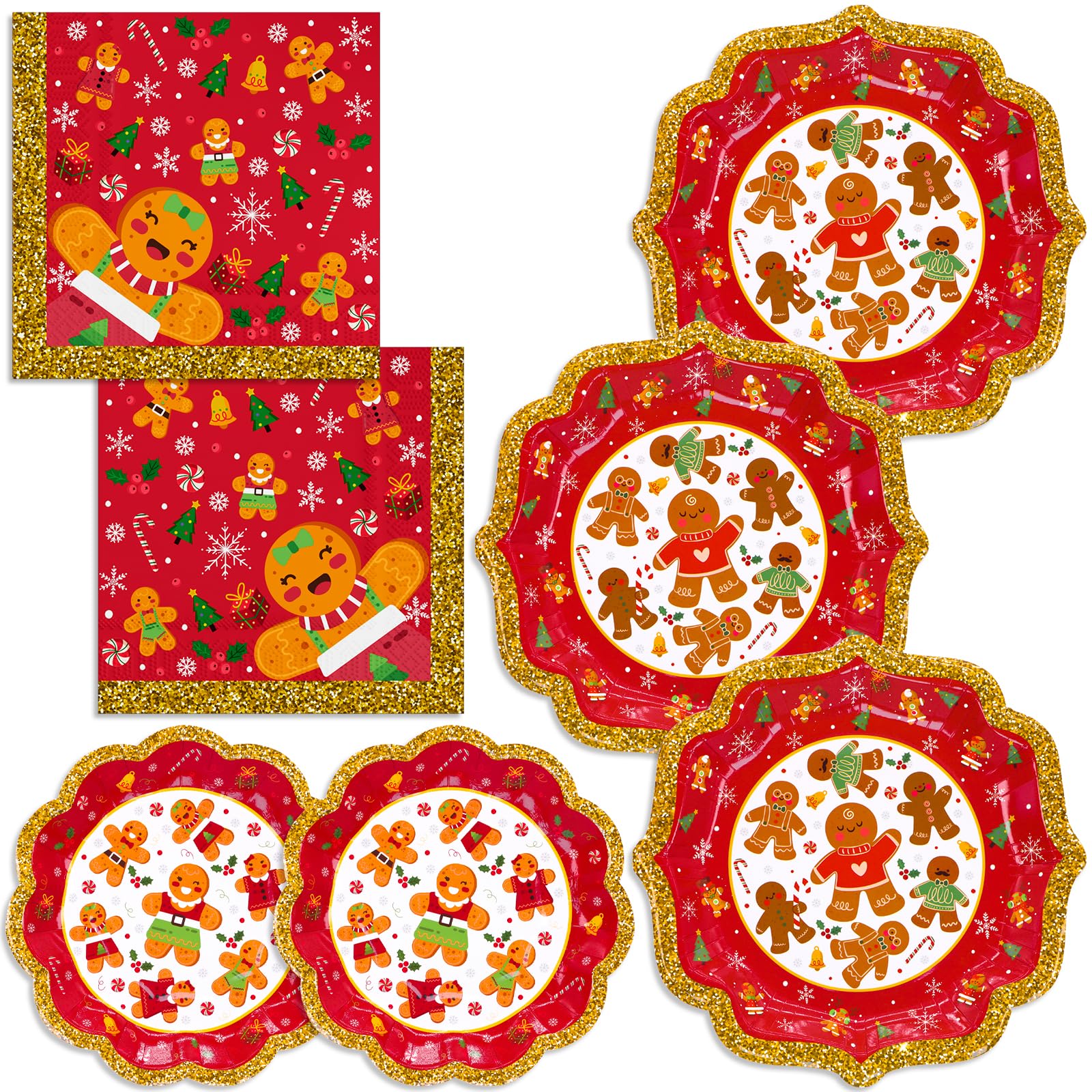 150pcs Christmas Gingerbread Party Tableware Set - Dinner Plates, Dessert Plates & Napkins for Holiday Gatherings | Xmas Party Supplies for Kids & Adults | Perfect for December Celebrations, Family Dinners & Christmas Festivities