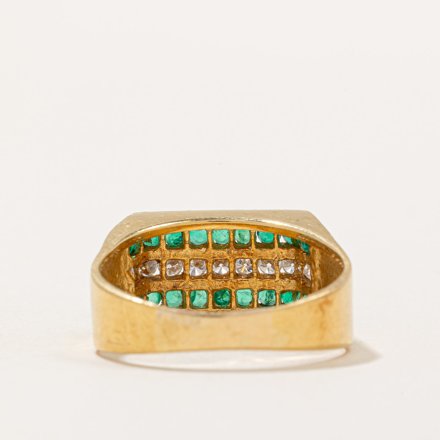Exquisite 0.56ctw Triple Row Channel Set Emerald & Diamond Ring (0.37ctw Emerald) - Size 10.25 | Elegant Wedding Band, Anniversary Gift & Statement Jewelry for Women