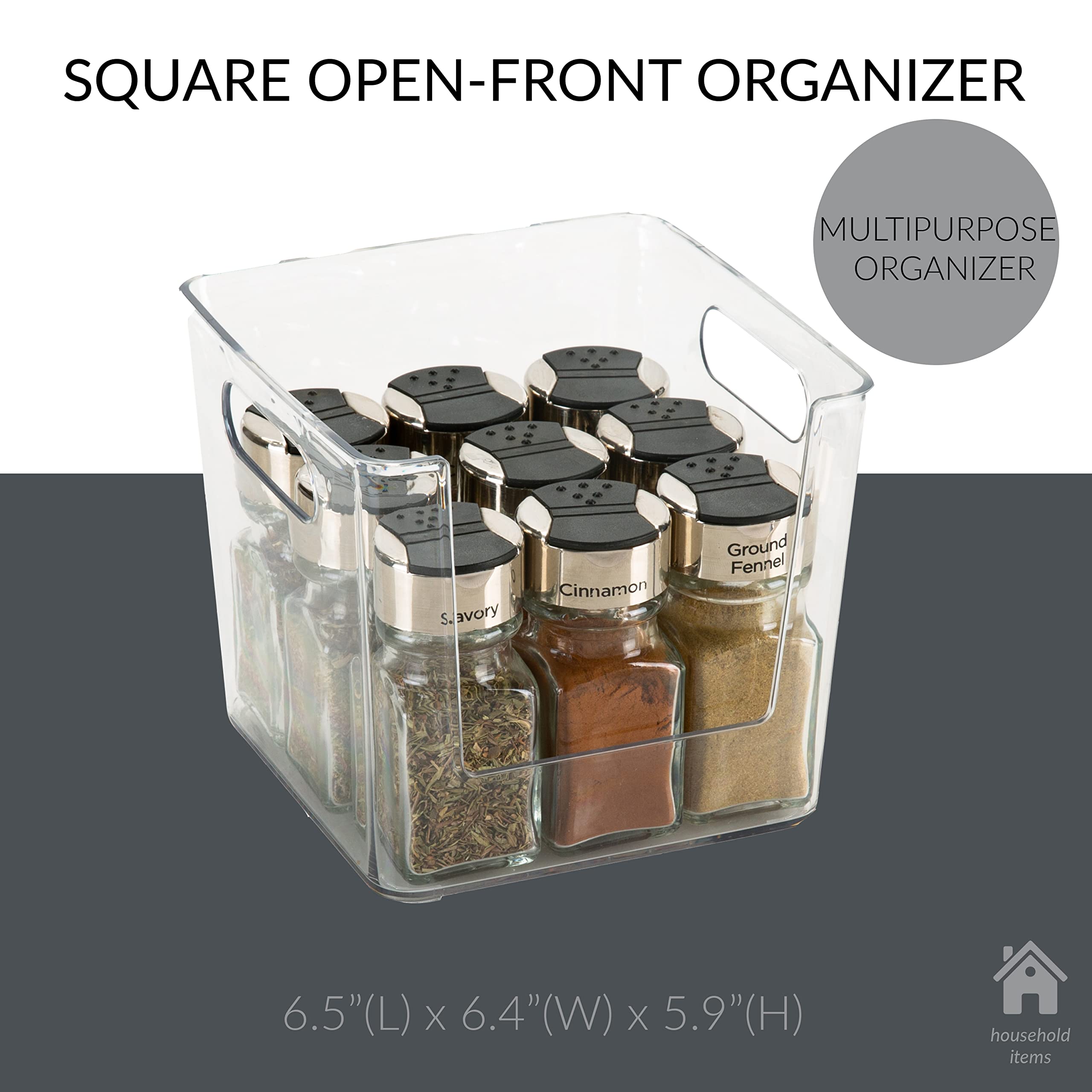 Clear Open Front Organizer Bin for Kitchen Cabinets, Pantry, Fridge, Bathroom & Office Storage - Small Space-Saving Tote for Easy Organization