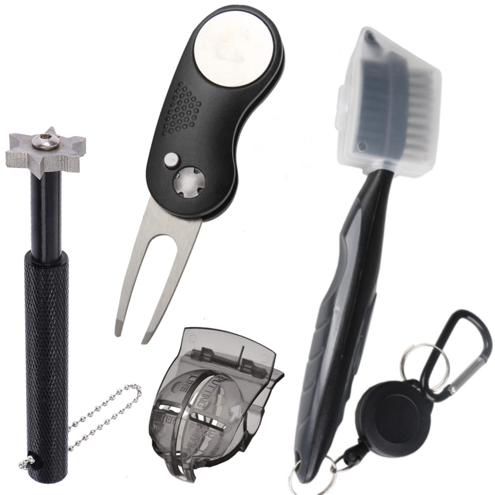 Premium Golf Club Groove Sharpener & Divot Repair Tool Set - 4 Pack Retractable Brush Cleaner for All Golf Irons | Sharpens, Cleans & Maintains Clubs | Perfect for Driving Range, Course & Home Practice