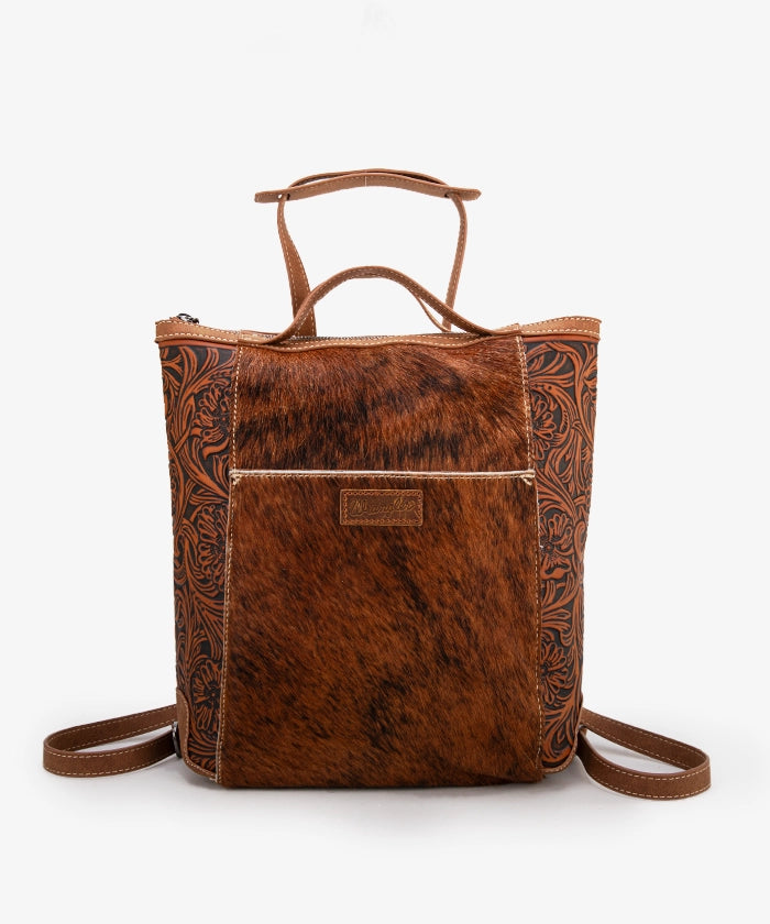 Wrangler Genuine Hair-On Cowhide Convertible Backpack for Men & Women - Durable Leather Travel Bag for Work, Hiking & Outdoor Adventures