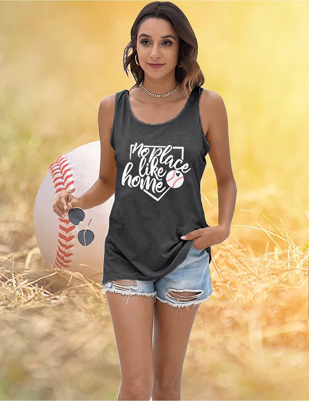 Women's Baseball Mom Tank Top - Funny Softball Graphic Tee Sleeveless Shirt for Summer | Cute Casual Outfit for Games, Practice & Mom Life