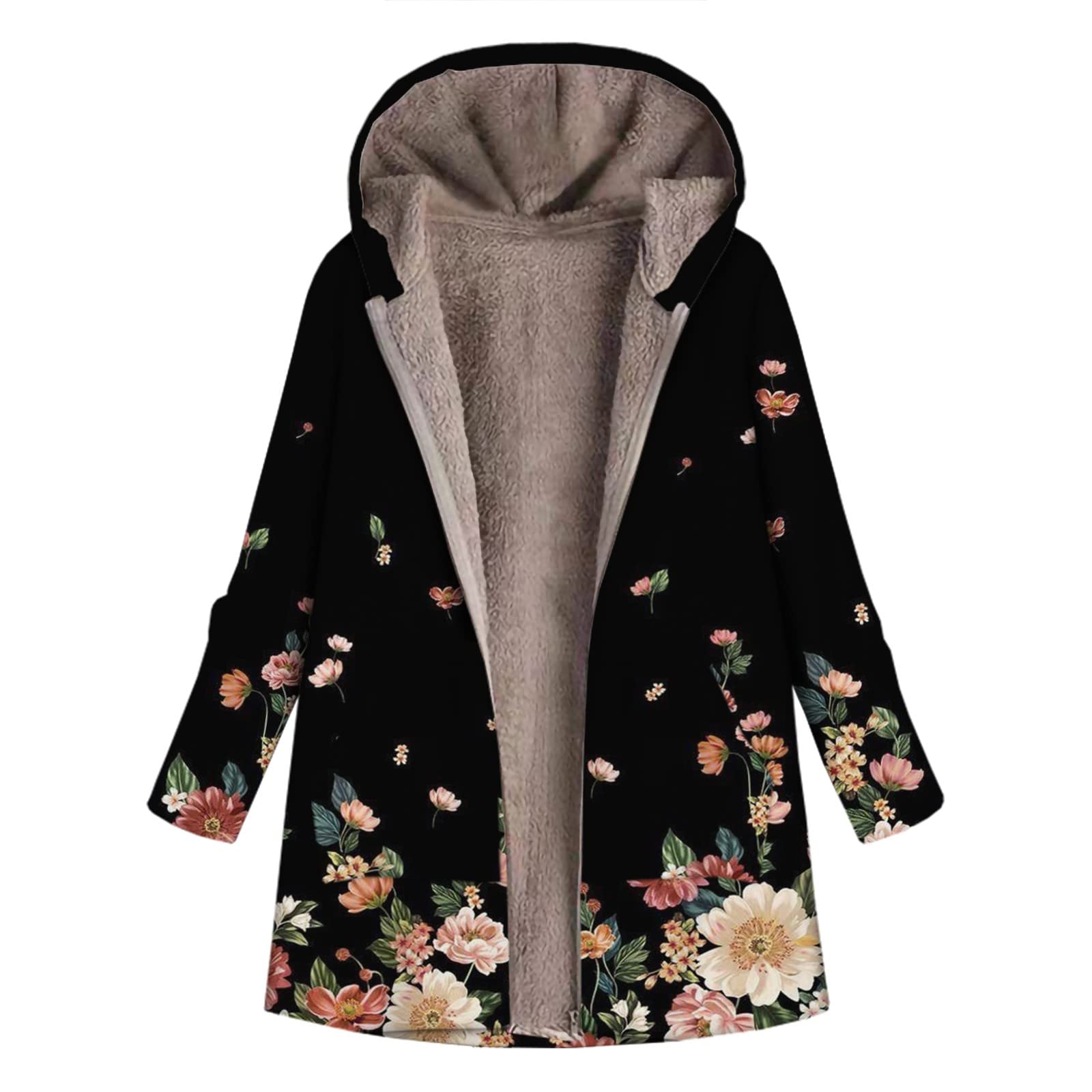 Alwyeans Women's Fleece Lined Hoodies - Winter Warm Sherpa Lined Zip Up Oversize Hooded Sweatshirt, Fuzzy Jacket Coat with Pockets, Cosy Soft Fleece Blanket, Plus Size UK, Perfect for Outdoor Adventures & Lounging at Home