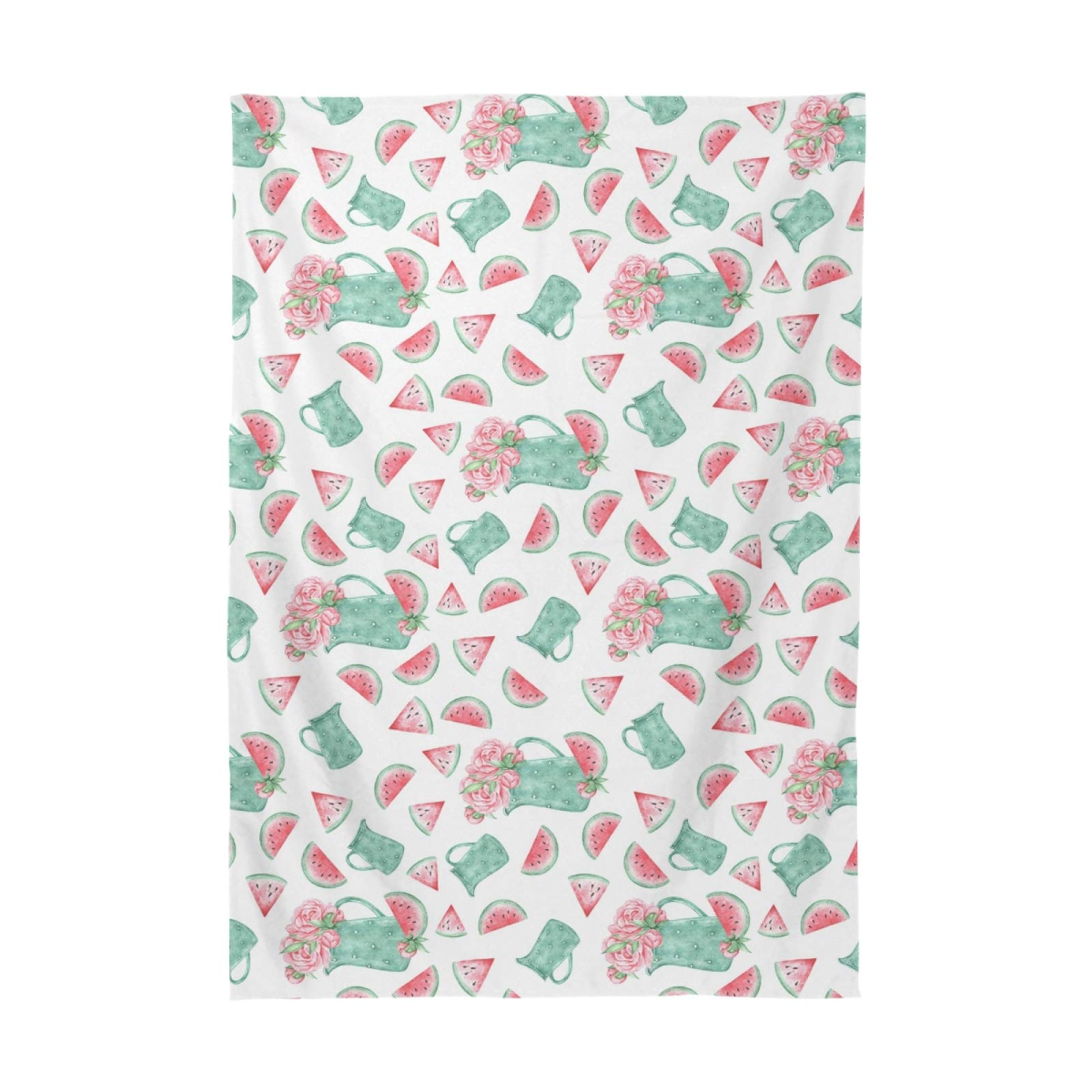 Cartoon Watermelon & Peony Flower Pink Polyester Tablecloth 60x120 Inch - Rectangle Table Cover for Party, Dinner, Wedding & Home Decor - Washable & Wrinkle-Resistant