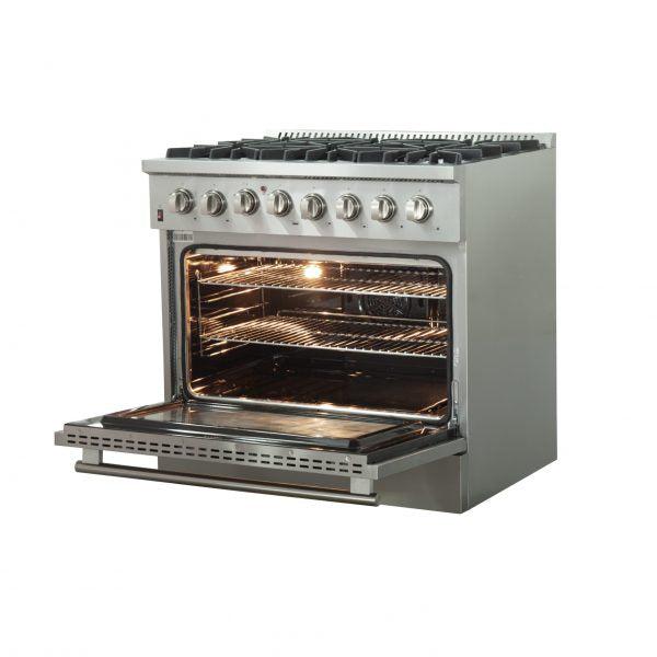Forno Galiano Gold Professional 36-Inch 5.36 cu. ft. Freestanding Dual Fuel Range - Gas Stove & Electric Oven in Stainless Steel (FFSGS6156 36) | Perfect for Home Chefs & Modern Kitchens