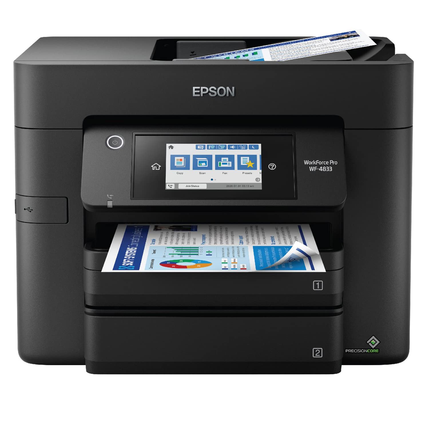 Epson Workforce Pro WF-4833 Wireless All-in-One Color Inkjet Printer with Print, Scan, Copy & Fax - High Speed 25ppm, 4800x2400dpi, 4.3