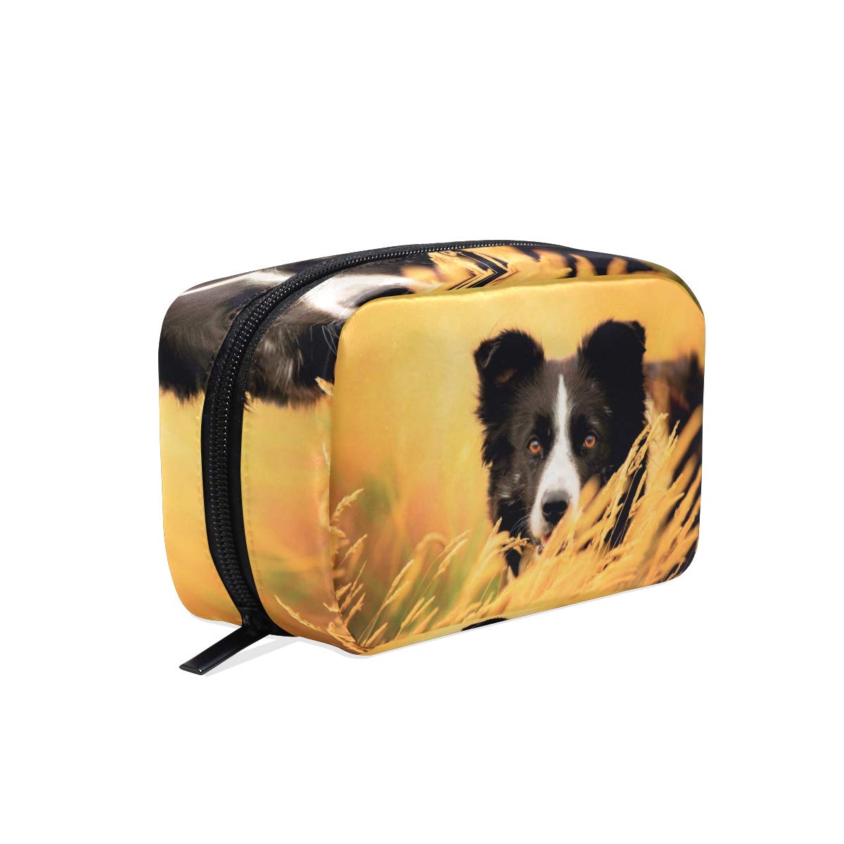 AJINGA Border Collie Print Cosmetic Bag - Waterproof Travel Makeup Pouch for Women, Square Toiletry Bag with Zipper for Brushes & Cosmetics | Perfect for Travel, Gym & Daily Use