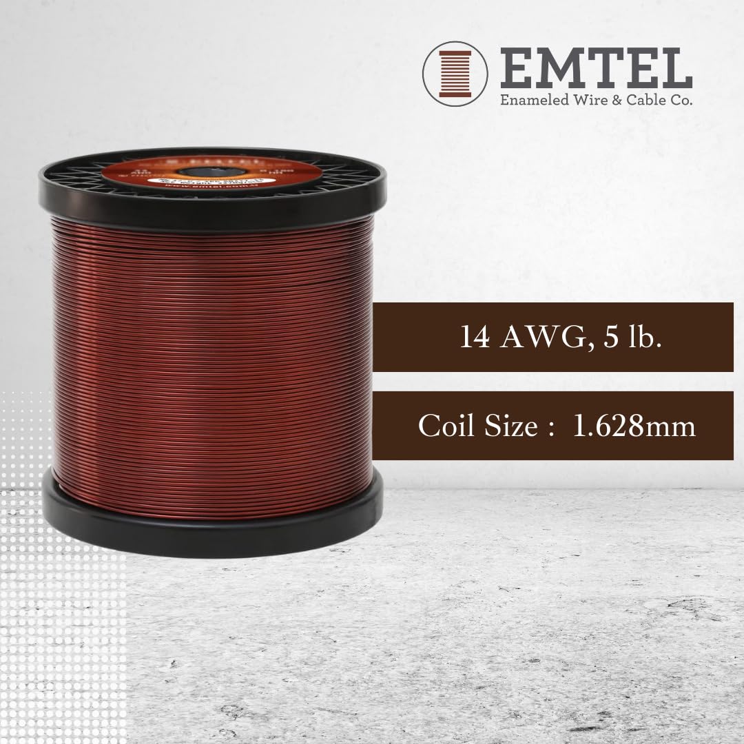 14 AWG 5 lb (400 Feet) 99.9% Pure Copper Enameled Magnet Wire - High Temperature 220°C (428°F) for Motors, Transformers, Coils & Electroculture Gardening - Perfect for DIY Electrical Projects, Winding Applications & Sustainable Farming