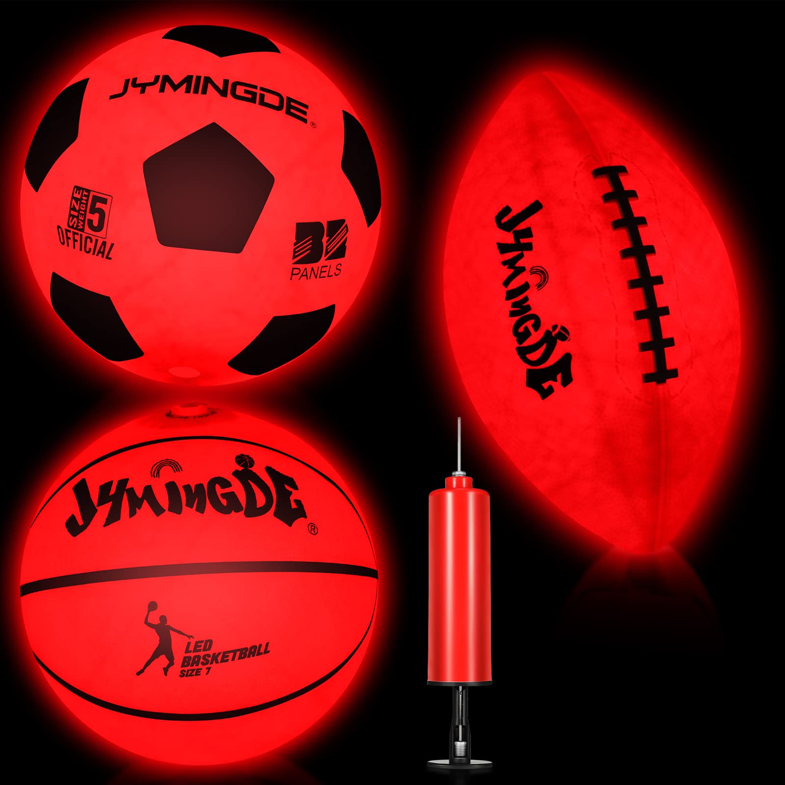 LED Glow in The Dark Basketball & Soccer Ball Set with Pump - Light Up Sports Balls for Men & Women - Perfect for Outdoor, Indoor, Night Games & Training - Fun Party & Backyard Activity Supplies