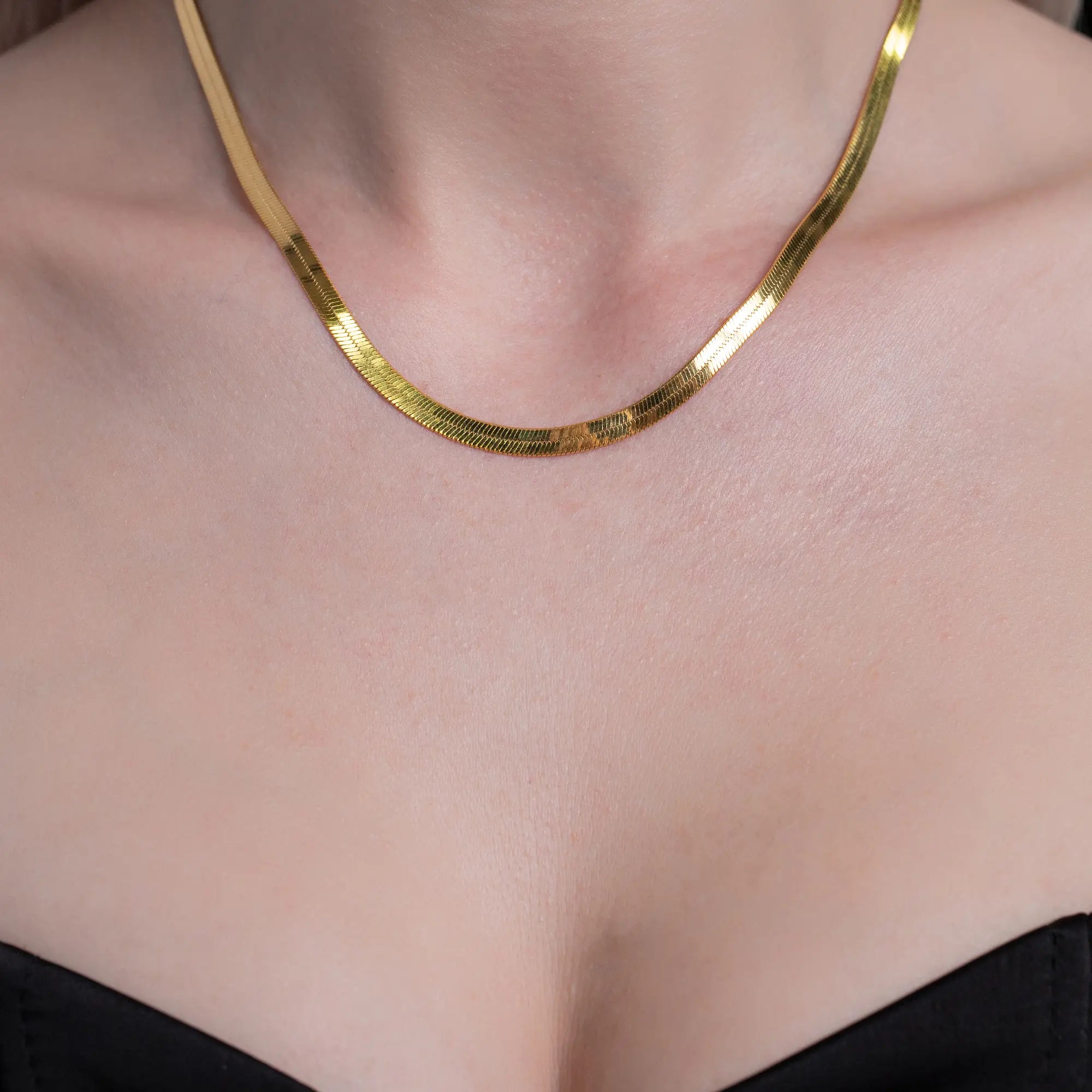 Elegant 14K Gold Herringbone Chain Necklace for Women - Perfect for Layering, Gift Giving & Everyday Wear