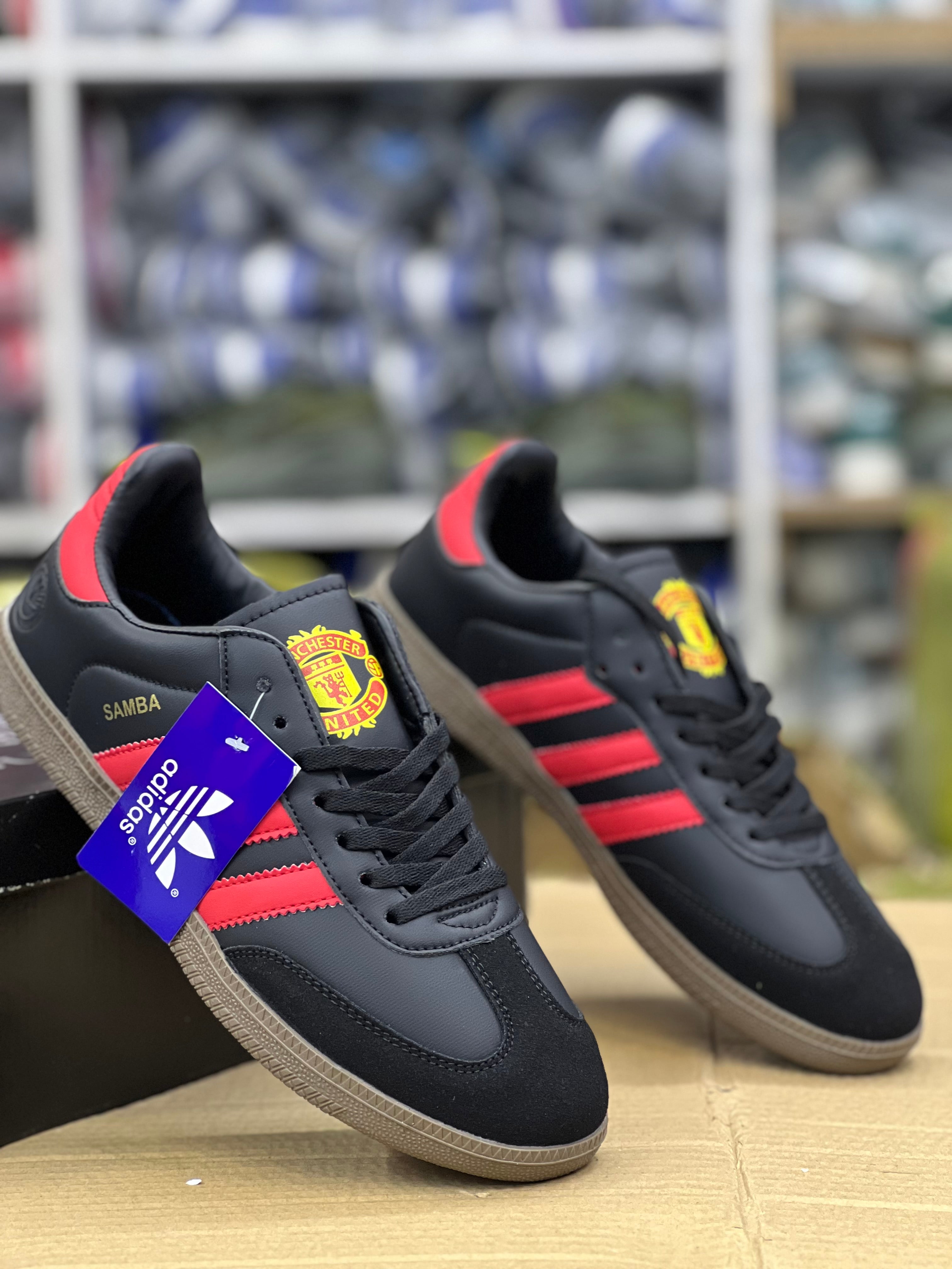 Adidas Samba Sneakers X Manchester United Black/Red Soccer Shoes - Men's Football Cleats for Training & Match Play