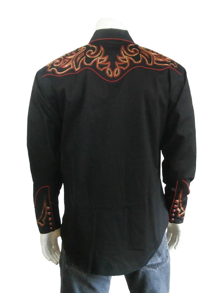 Rockmount 6701 Men's Western Shirt with Embroidered Boot Top Design - Black Cowboy Shirt for Rodeo, Country Music Festivals & Casual Wear