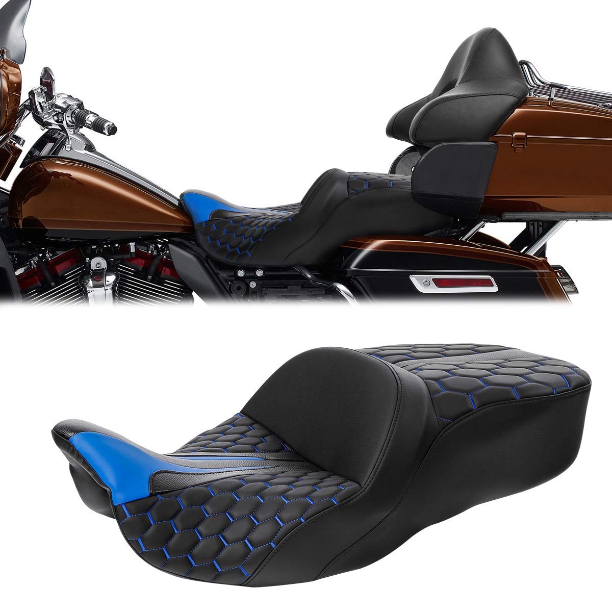 **Premium Two-Up One-Piece Rider & Passenger Seat for Harley Touring Models (2009-2023) – Road King, Street Glide, Road Glide, Electra Glide, Tri Glide, Ultra Classic – Comfortable Long-Distance Riding for Couples**    *(Ideal for road trips, touring adventures, and comfortable rides with a passenger on Harley-Davidson motorcycles.)*