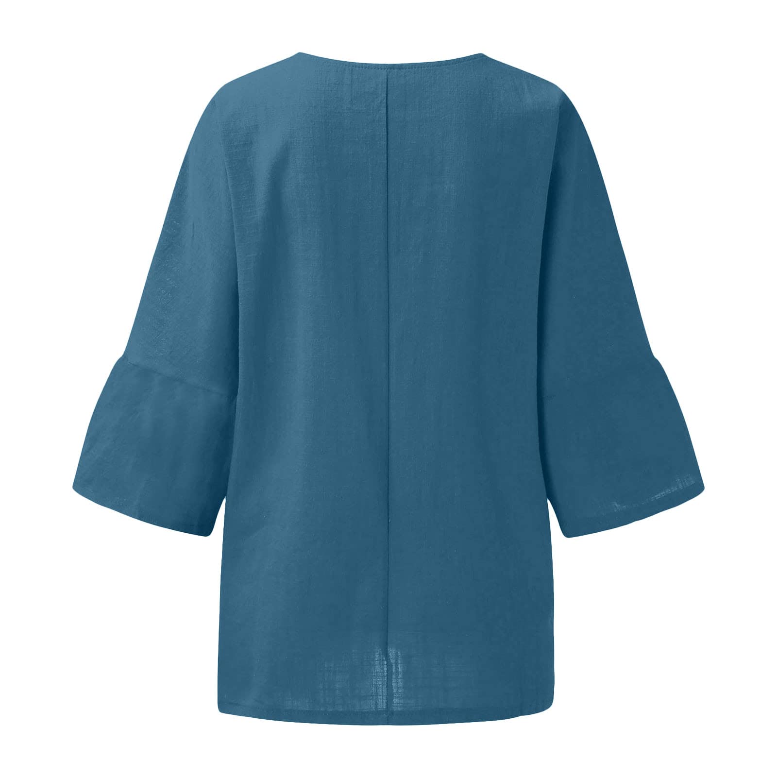 Women's Linen Shirts - 3/4 Sleeve Crewneck Oversized T-Shirts, Loose Casual Blouses & Lightweight Summer Tops | Trendy Comfort for Beach Outings, Weekend Brunch & Summer Travel
