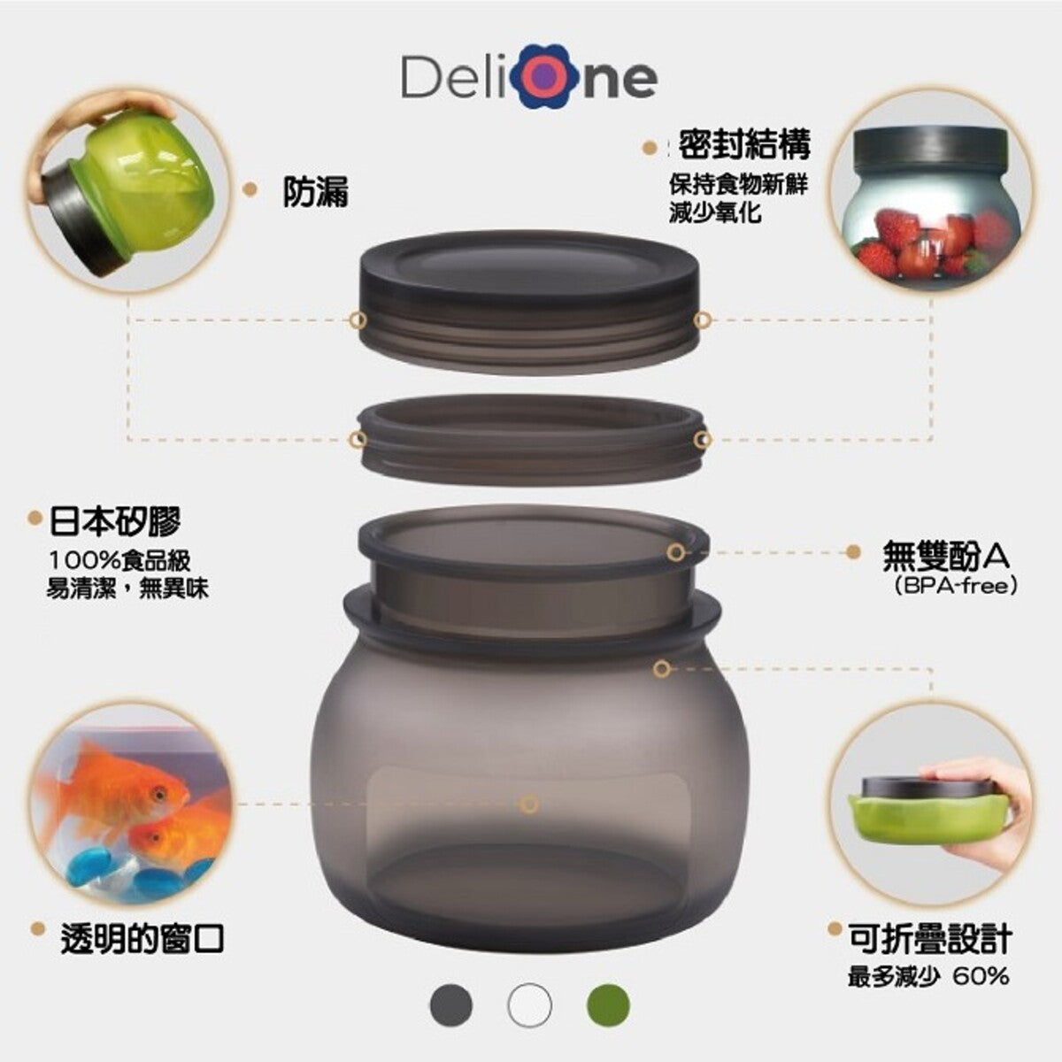 DeliOne Flex'n Jar Flexible Food Storage Containers - 2 Pack, Small Size | Perfect for Meal Prep, Snacks, and Leftovers | Airtight & Leakproof Kitchen Organization Solution