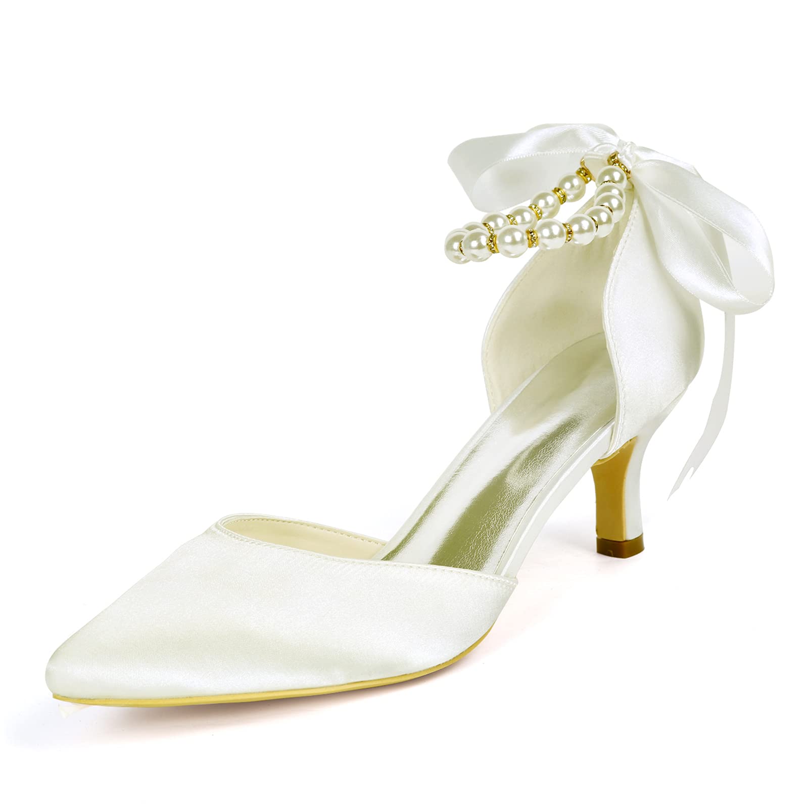 Elegant Women's Pointed Toe Wedding Shoes - Satin High Heels with Pearl Ankle Strap | Bridal Pumps for Bride & Bridesmaid | Perfect for Weddings, Evening Parties & Formal Occasions