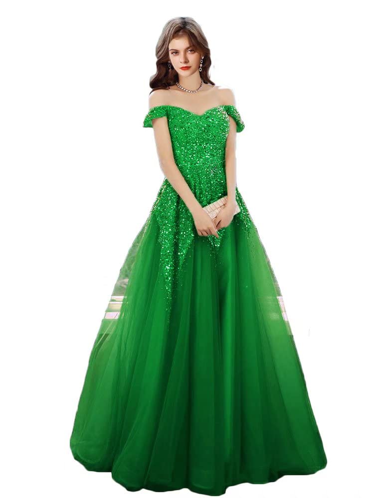 ASULLA Women's Off Shoulder Long Evening Dress with Sequins - Elegant Floor Length Ball Gown for Prom, Masquerade Party, Wedding Guest & Special Occasions