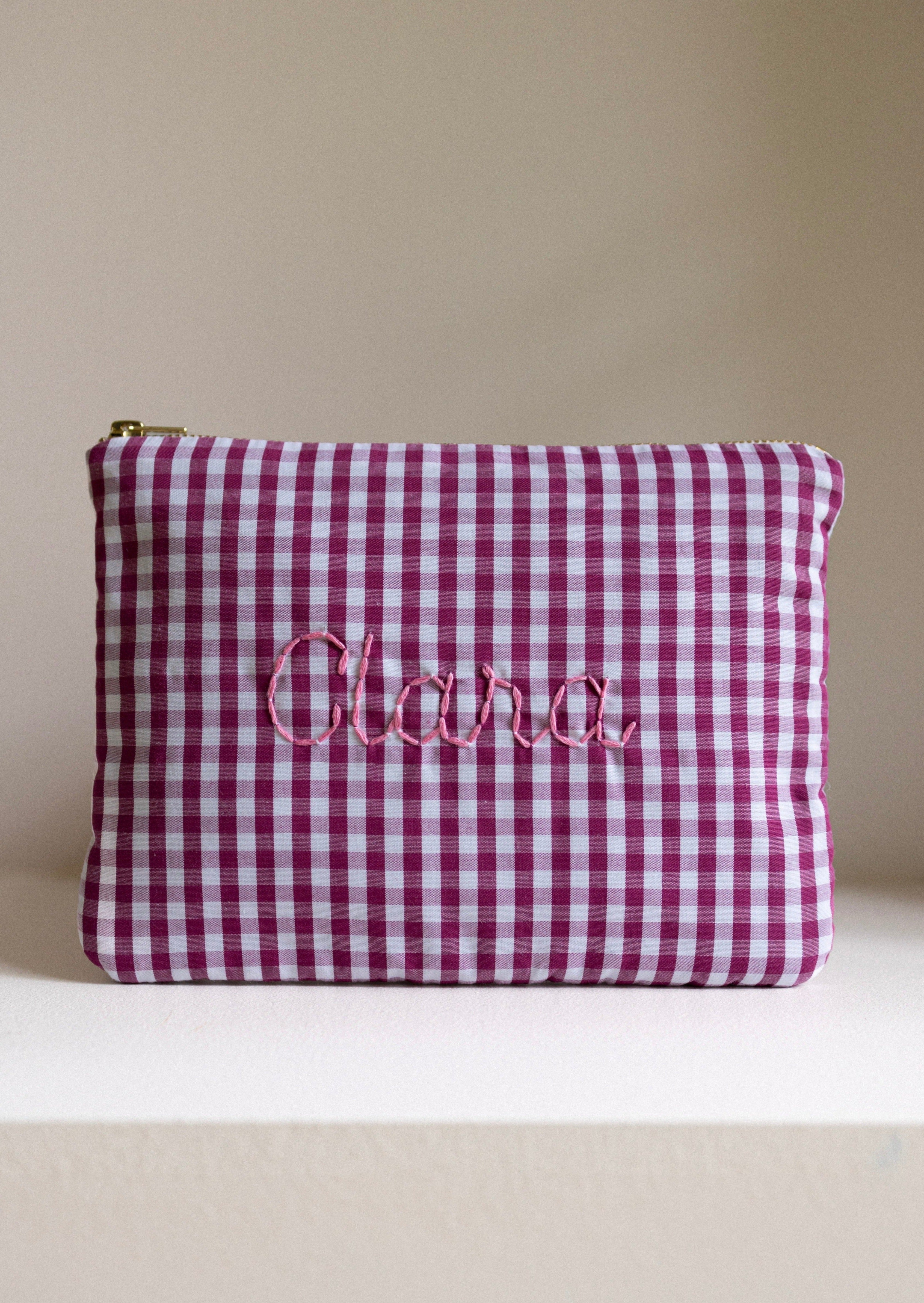 Vichy Bordeaux Zippered Pouch - Stylish Travel Cosmetic Bag for Makeup, Toiletries & Essentials | Perfect for Women's Handbag Organizer, Gym Accessories & On-the-Go Storage