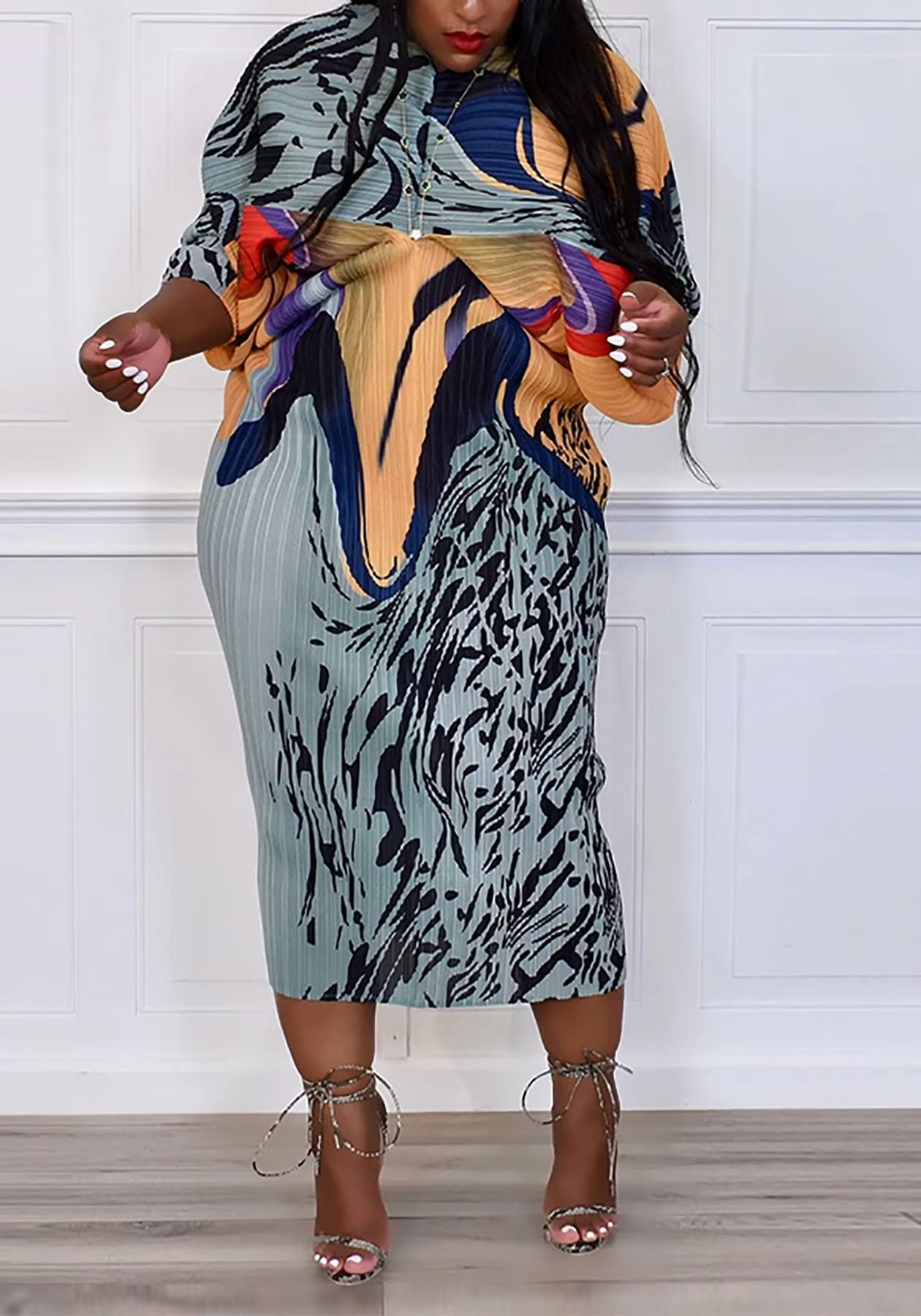 Stylish African Print Midi Dress for Women - Floral V-Neck Pleated Maxi Dress Plus Size | Perfect for Parties, Weddings & Casual Outings