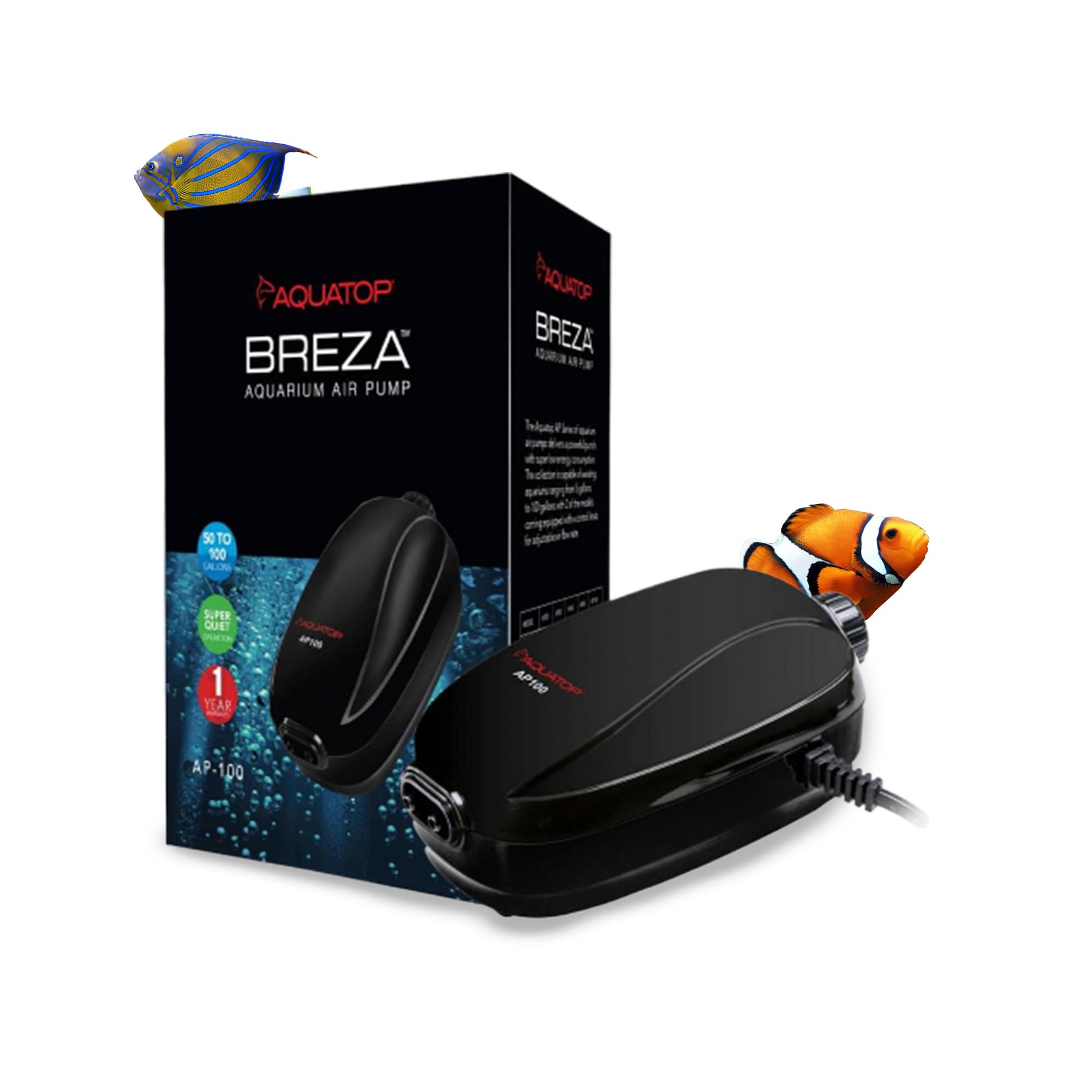 Aquatop Breza Aquarium Air Pump - Quiet Oxygen Pump for Fish Tank, 2.5W Energy Efficient - Perfect for Freshwater & Saltwater Aquariums, Fish Bowls, Hydroponics
