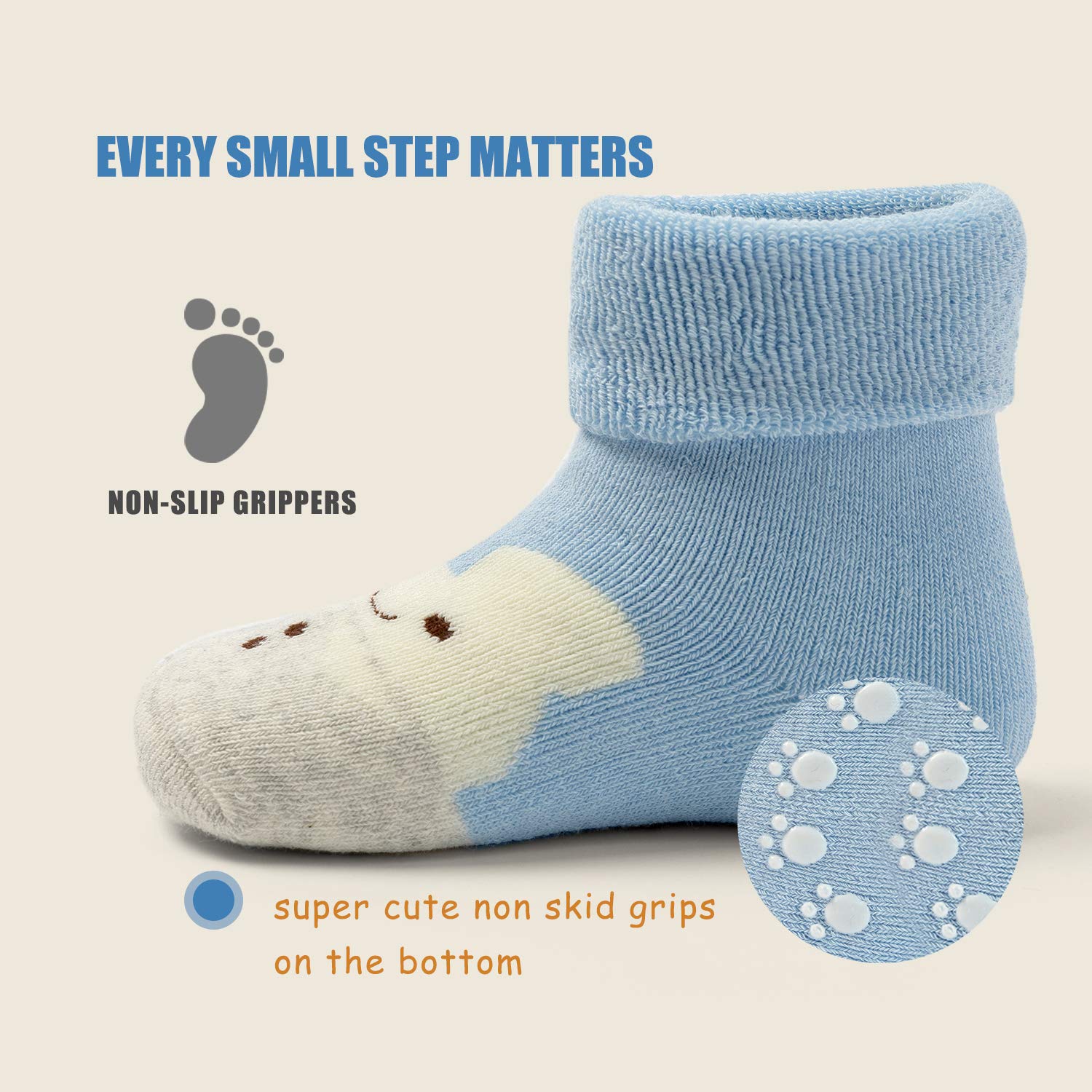 Non-Slip Baby Socks for Boys & Girls - 6 Pack Warm Winter Socks with Anti-Skid Grips for Crawling, Walking & Indoor/Outdoor Play