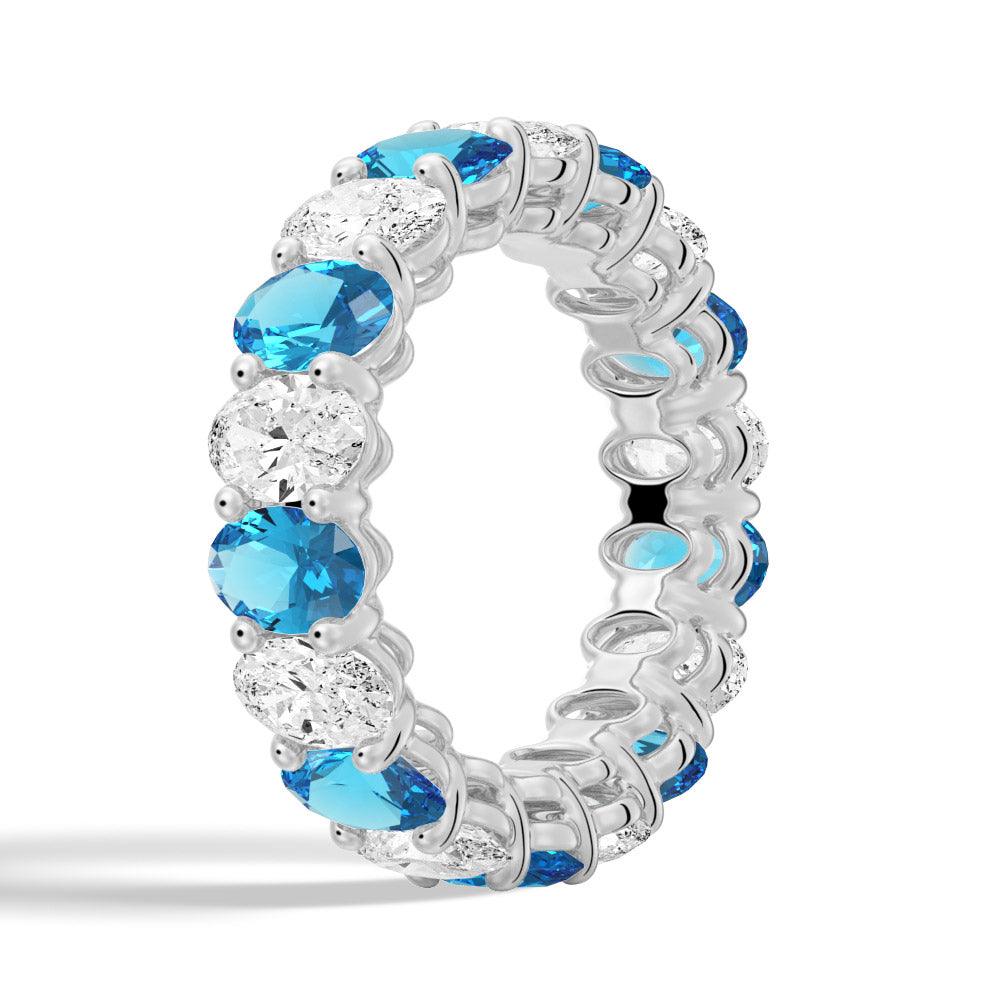 6.6 CT Lab Grown White Sapphire & Blue Topaz Gemstone Ring - Elegant Wedding Band, Anniversary Gift for Her, Perfect for Engagement & Special Occasions