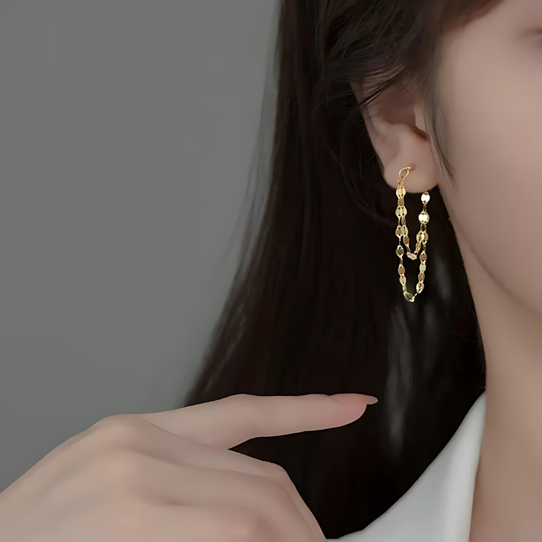 Silver & Gold Layered Lip Chain Drop Earrings for Women | Trendy Dangle Earrings for Party, Date Night & Casual Wear | A7391