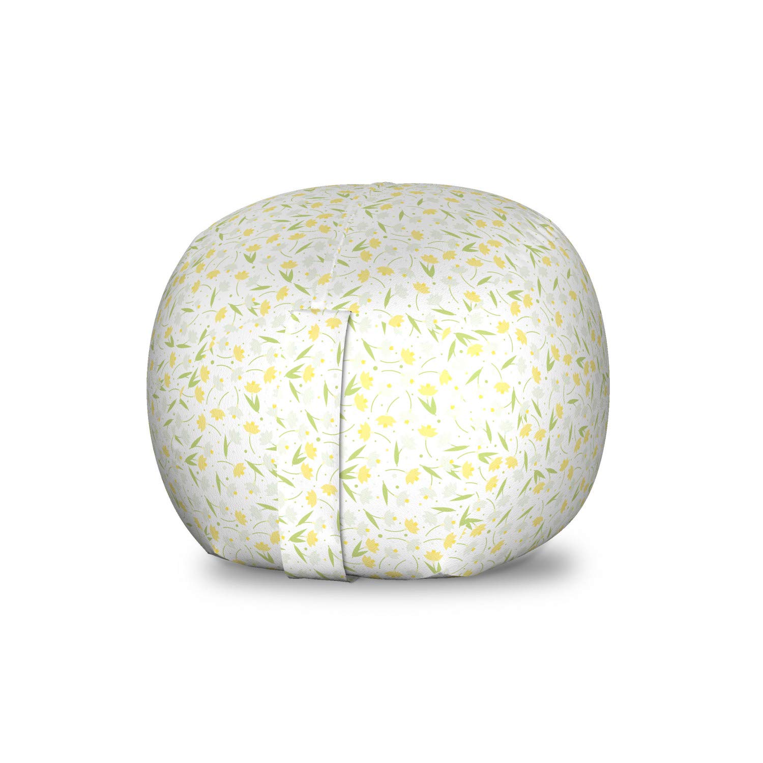 Ambesonne Floral Storage Toy Bag Chair - Pastel Yellow & Pale Green, Washable Stuffed Animal Organizer for Kids' Room, Nursery, Playroom | Small Size, Narcissus & Irregular Dots Design