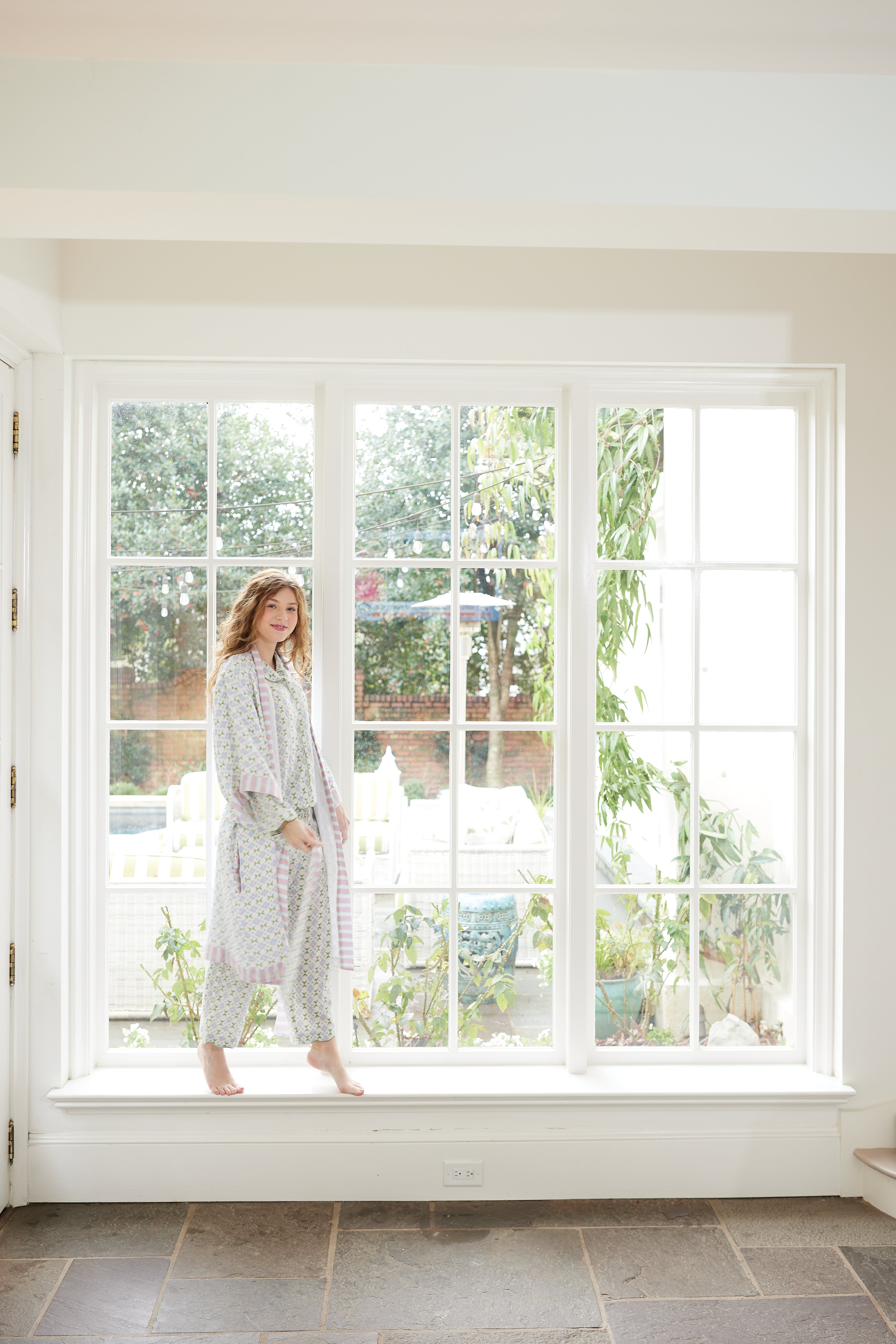 Women's Scalloped Long Sleeve Pajama Set - Soft Lavender Floral Print Sleepwear for Cozy Nights & Relaxation | Perfect for Lounging, Sleepovers & Self-Care Evenings