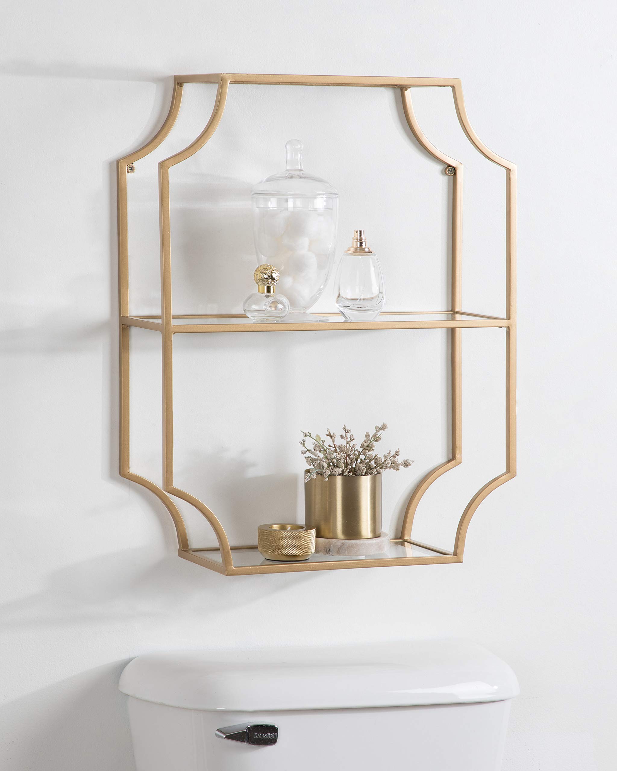Kate and Laurel Ciel Glam Geometric Wall Shelf - 18x24 Inches, Gold Decorative Shelf for Storage & Display - Perfect for Living Room, Bedroom, or Office Decor