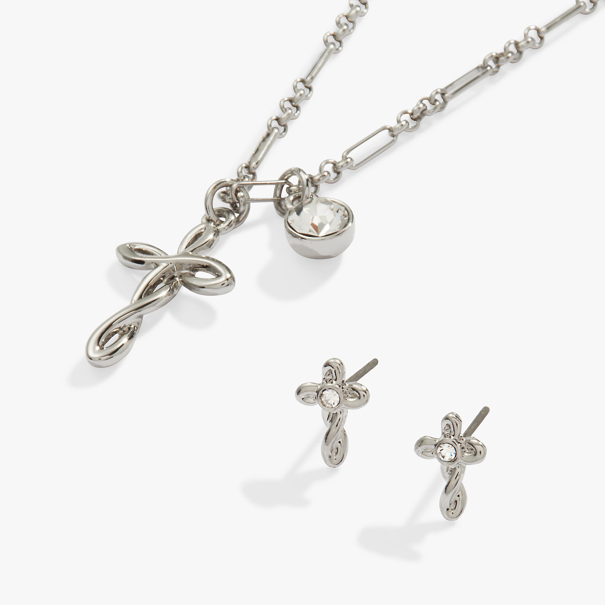 Faith Charm Necklace and Stud Earrings Set - Sterling Silver Religious Jewelry for Women - Perfect for Church, Weddings & Everyday Wear