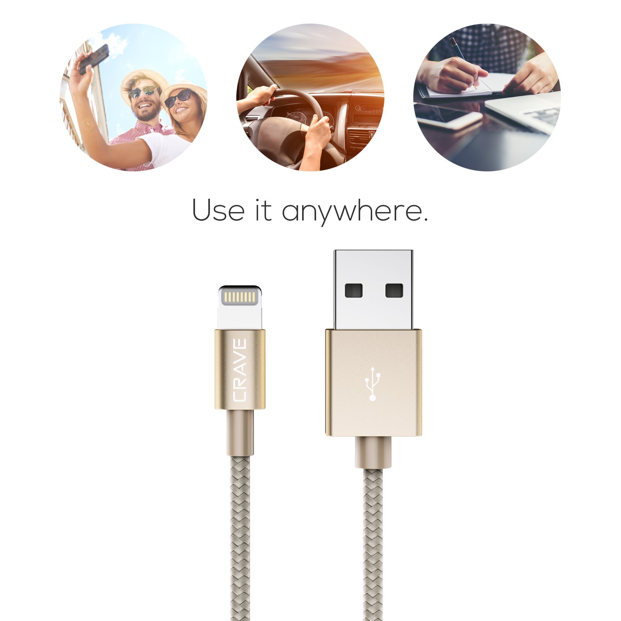 Premium Nylon Braided Apple MFI Certified Lightning to USB Cable - 4FT Fast Charging & Sync Cord for iPhone 14/13/12/11/X/8/7 - Durable & Tangle-Free (Gold) - Perfect for Home, Office & Travel Charging