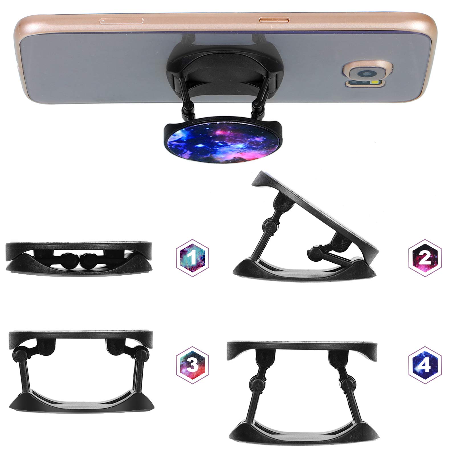 WeeWooday 10-Pack Collapsible Phone Grip Holder with Nebula Design - Self-Adhesive Phone Stand for iPhone, Samsung & Tablets - Perfect for Watching Videos, Gaming & Hands-Free Use