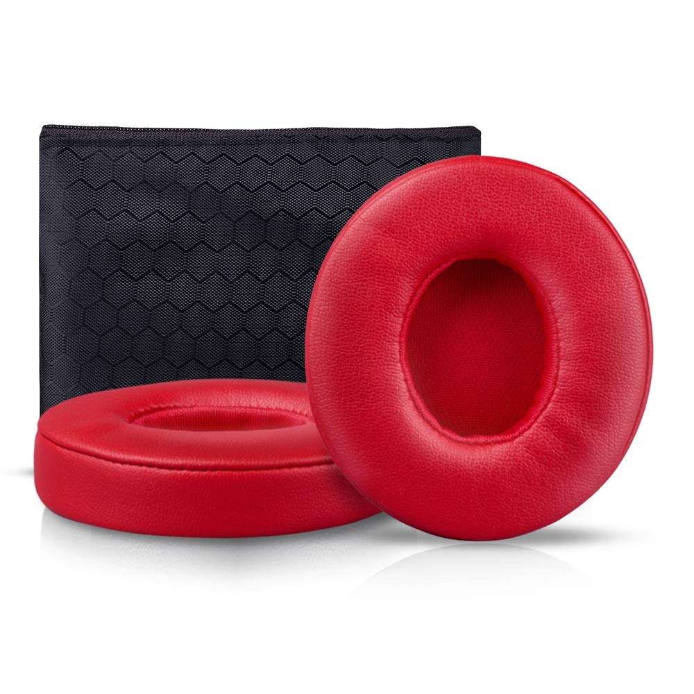 Earla Tech Replacement Earpads for Beats Solo 2 & 3 Wireless Headphones - Soft Ear Cushions Compatible with Beats Solo 2.0 & 3.0 On-Ear Headphones (Red) - Perfect for Gaming, Music & Travel Comfort