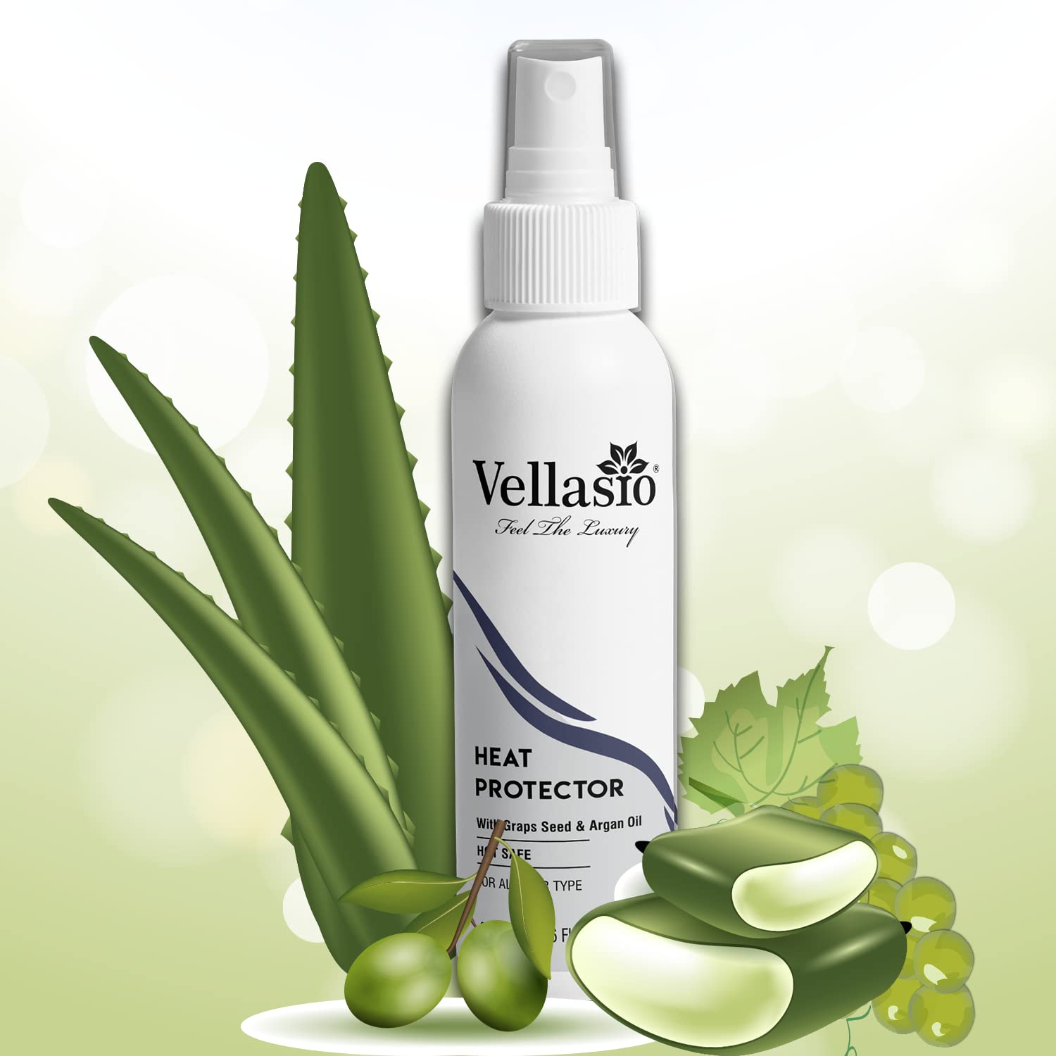 Vellasio Natural Heat Protection Spray for Hair Straightener with Moroccan Argan Oil & Grapeseed Oil - Sulfate Free, Paraben Free Hair Styling Spray for Men & Women - Perfect for Straightening, Blow Drying & Heat Styling