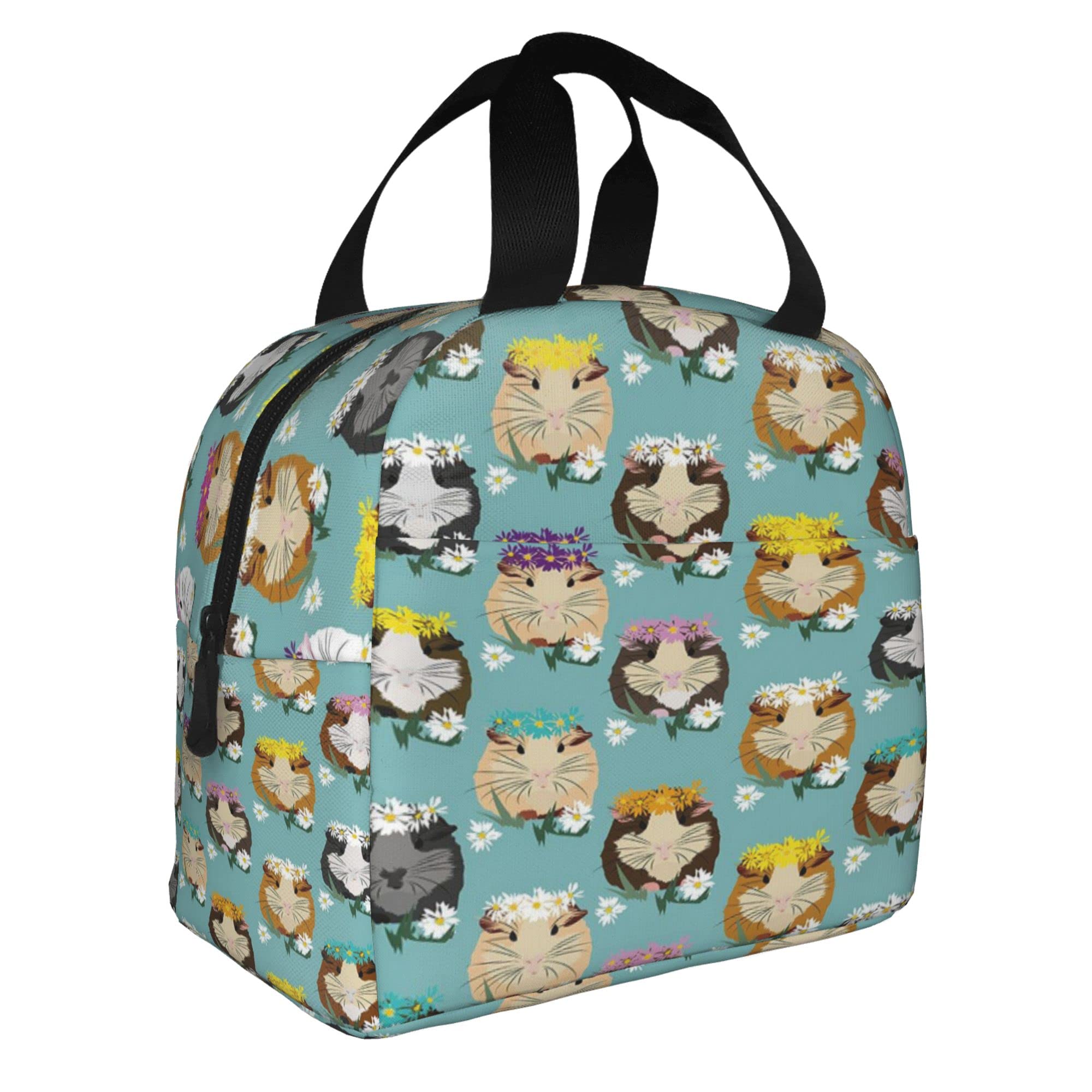 Insulated Lunch Bag for Women & Girls - Cute Guinea Pig Design, Reusable Thermal Lunch Cooler Tote with Front Pocket | Perfect for Office, School, Picnic, Travel & Outdoor Activities