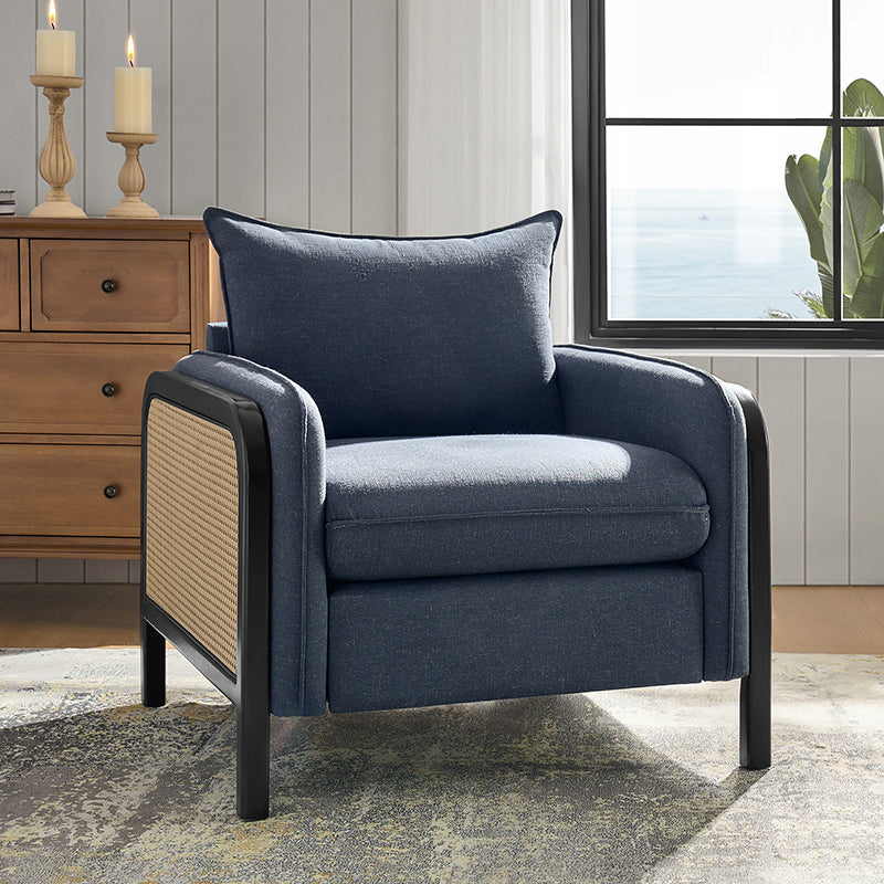 Coastal Rattan Accent Chair with Soft Cushions - Boho Wicker Lounge Chair for Living Room, Bedroom & Patio - Comfortable Indoor Outdoor Seating Furniture for Home Decor